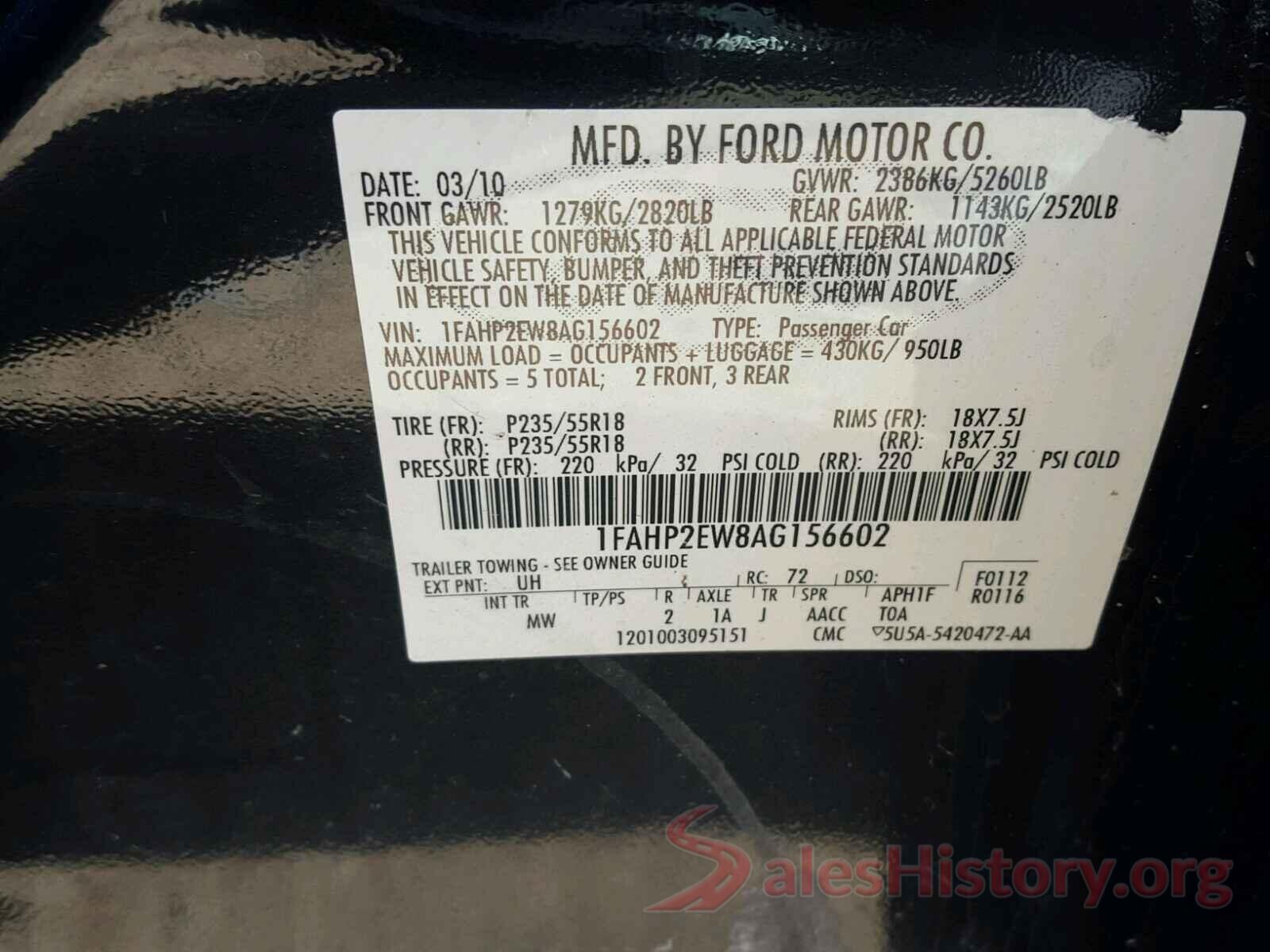 5NPD74LF1JH217761 2010 FORD TAURUS