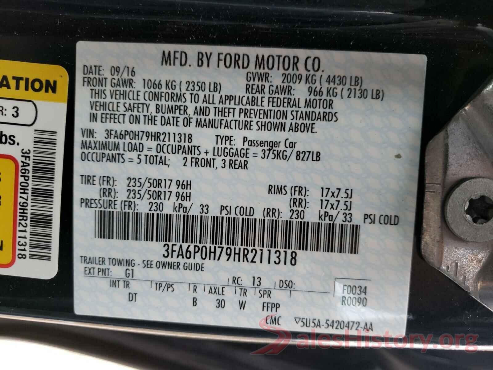 3FA6P0LU1LR181267 2017 FORD FUSION