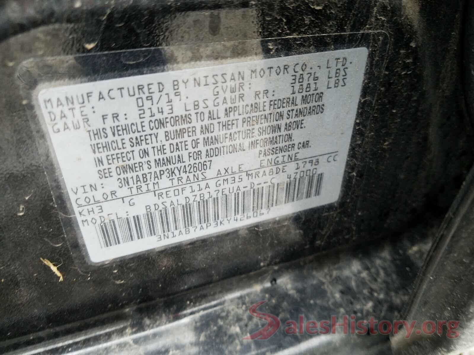 3N1AB7AP3KY426067 2019 NISSAN SENTRA