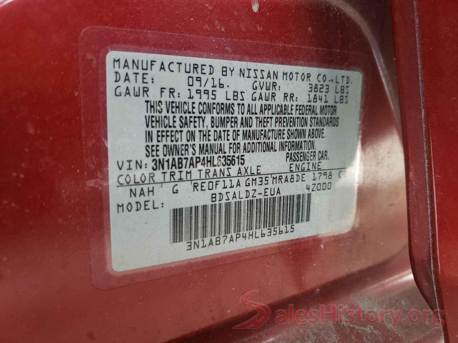 3N1AB7AP4HL635615 2017 NISSAN SENTRA