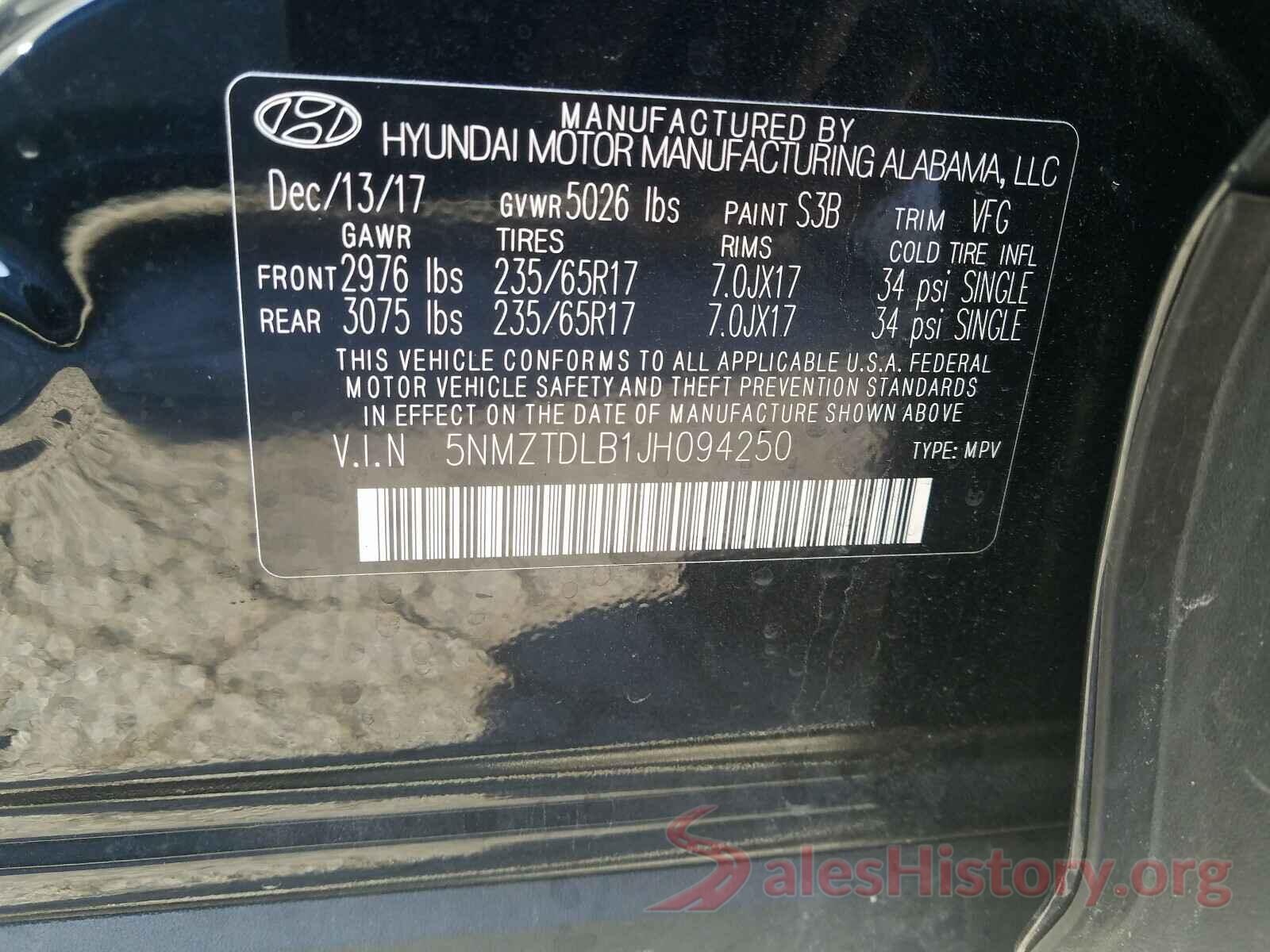 5NMZTDLB1JH094250 2018 HYUNDAI SANTA FE