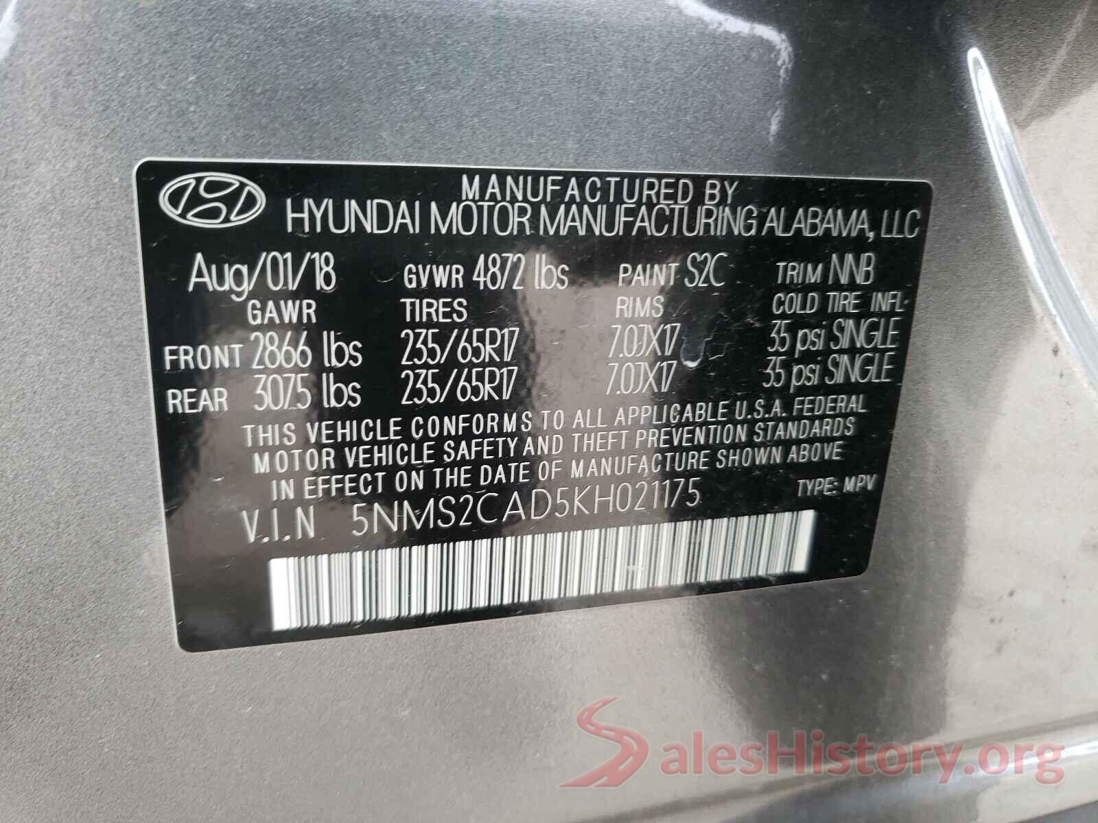 5NMS2CAD5KH021175 2019 HYUNDAI SANTA FE