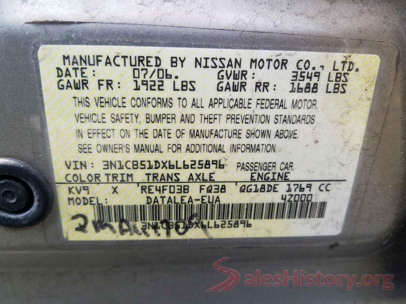 4T1B11HK5KU240069 2006 NISSAN SENTRA