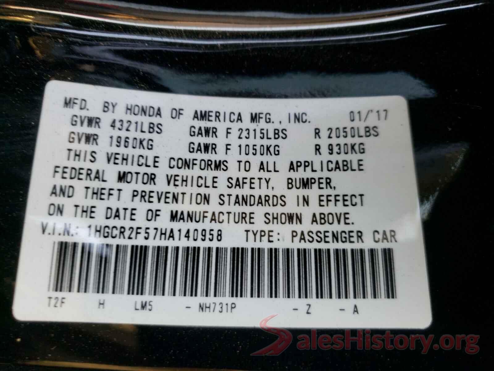 1HGCR2F57HA140958 2017 HONDA ACCORD