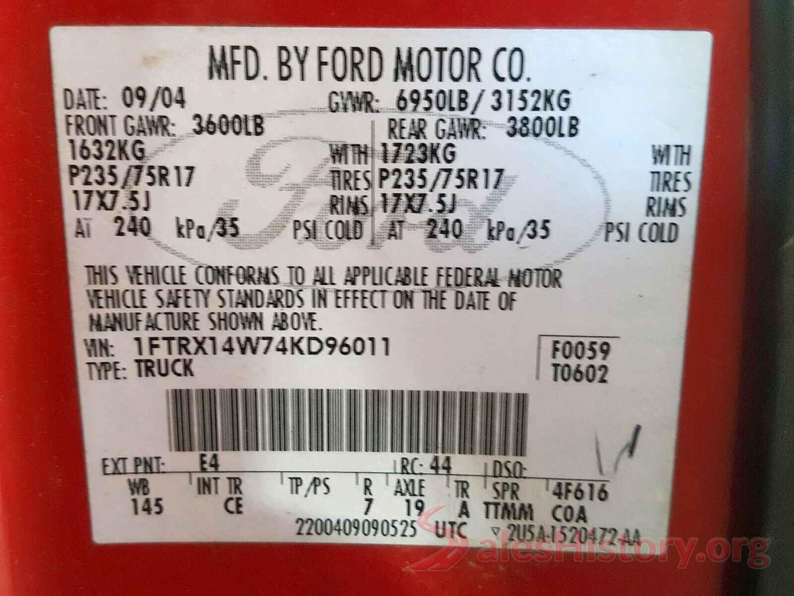 MLHPC4410J5500578 2004 FORD F150