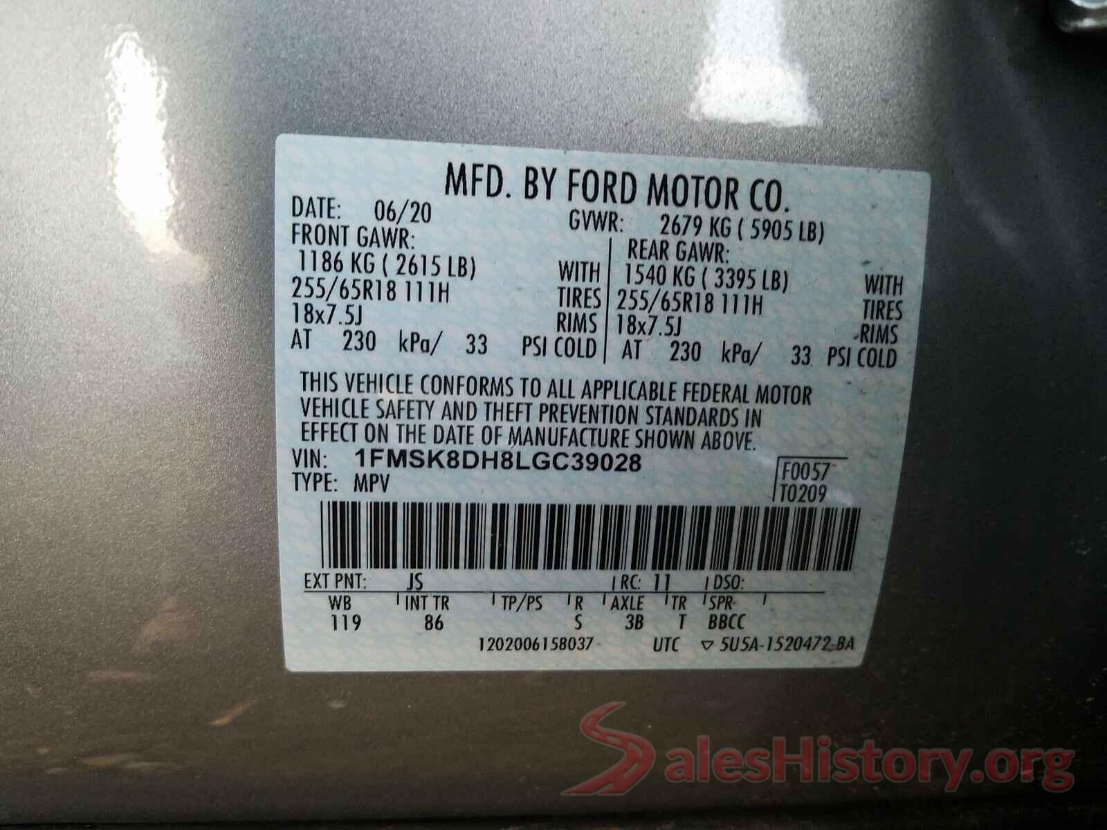 1FADP3F25GL252607 2020 FORD EXPLORER