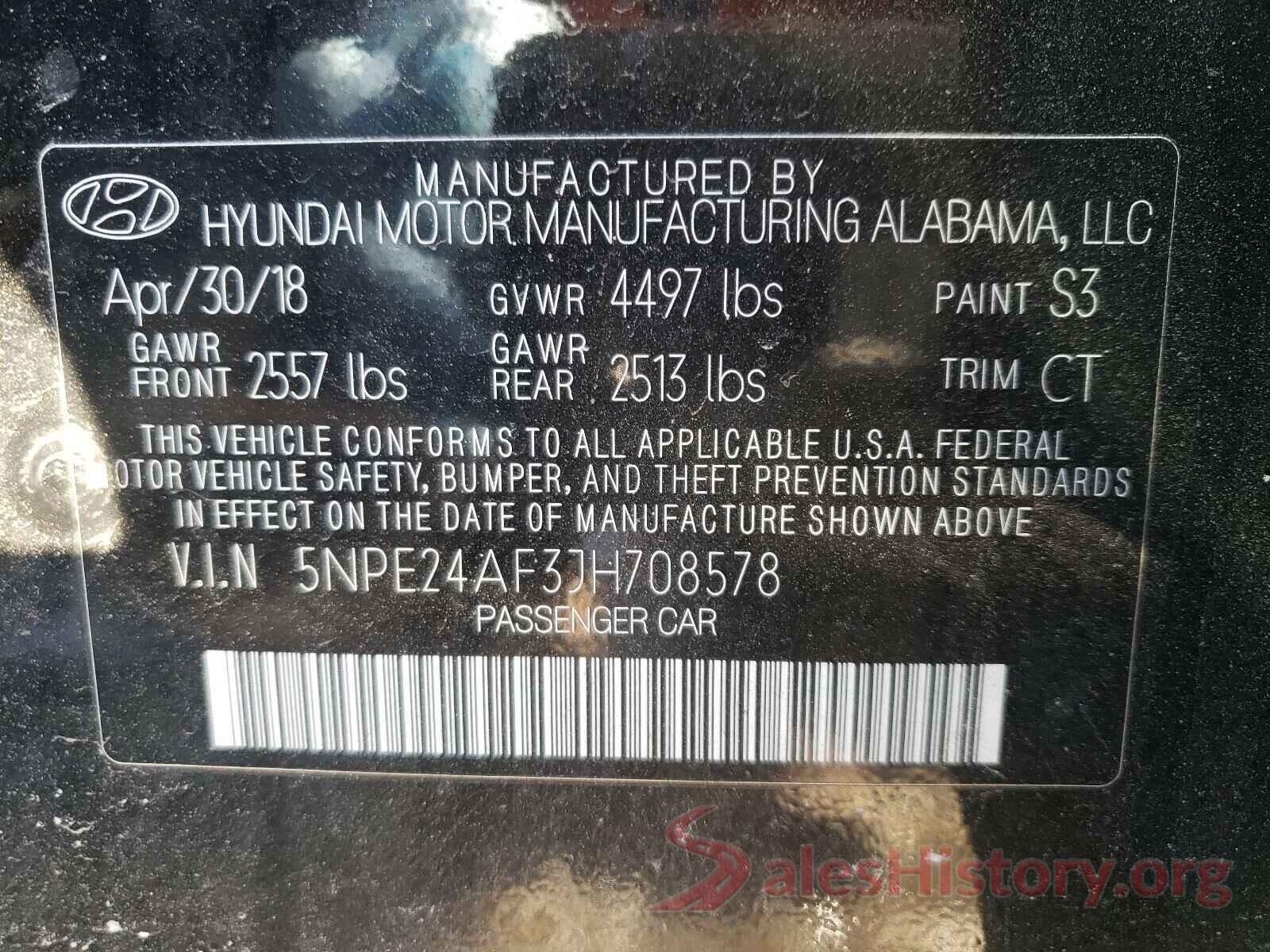 5NPE24AF3JH708578 2018 HYUNDAI SONATA