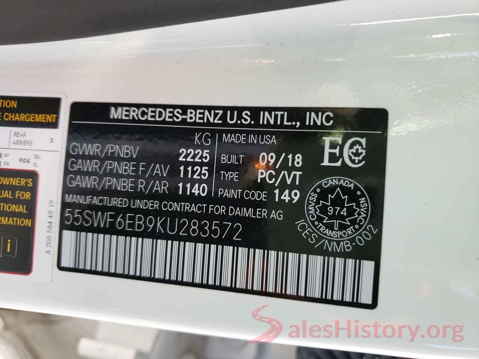 55SWF6EB9KU283572 2019 MERCEDES-BENZ C CLASS