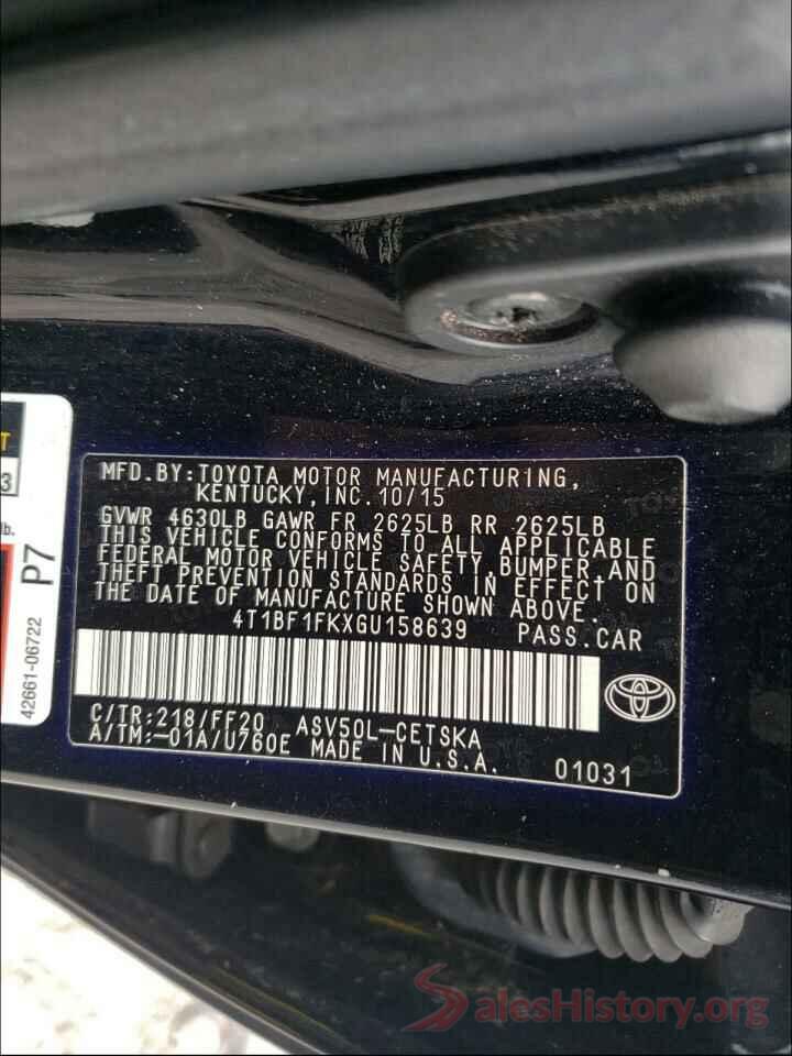 4T1BF1FKXGU158639 2016 TOYOTA CAMRY