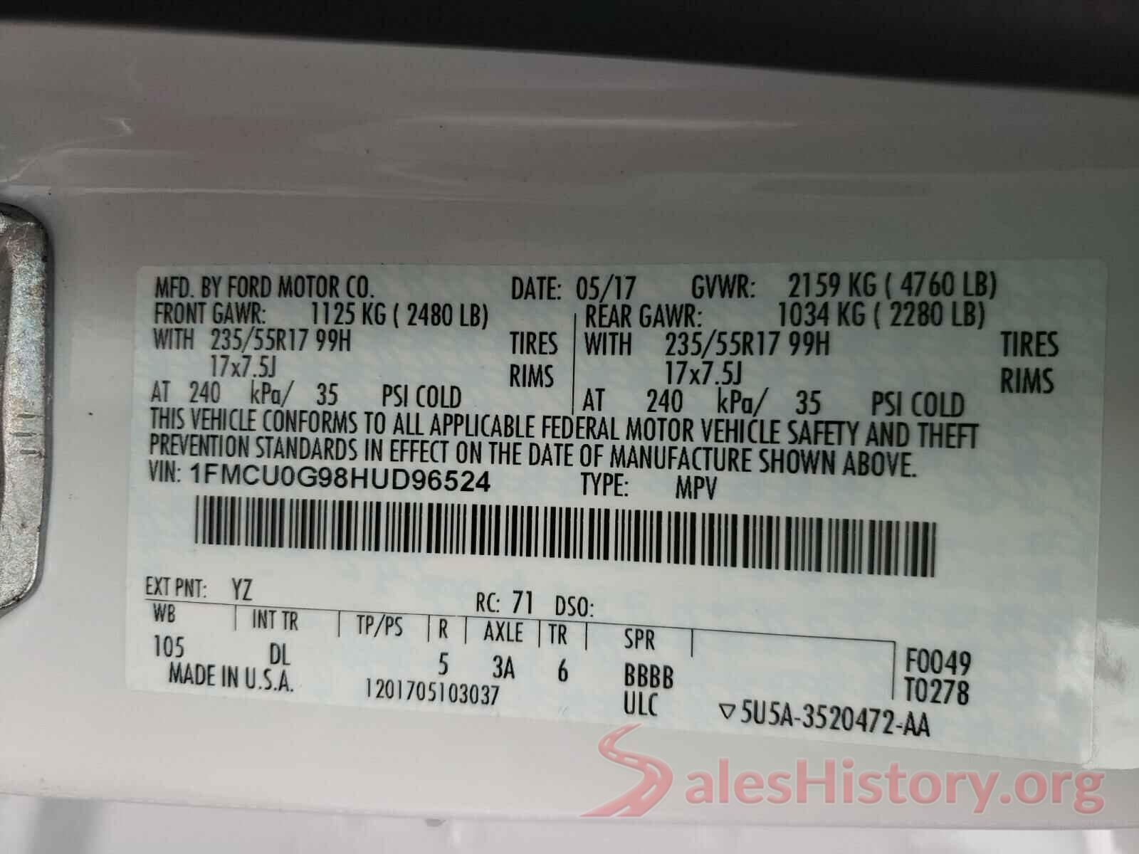 1FMCU0G98HUD96524 2017 FORD ESCAPE