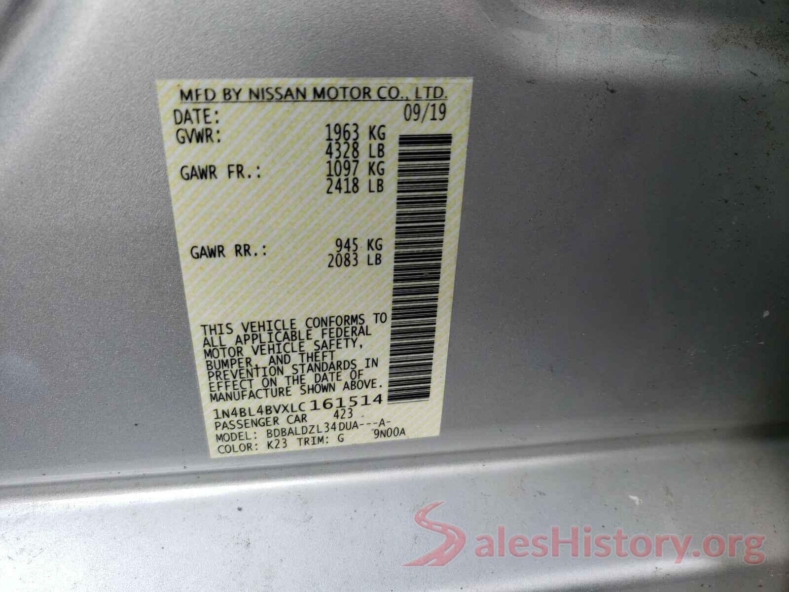 1N4BL4BVXLC161514 2020 NISSAN ALTIMA