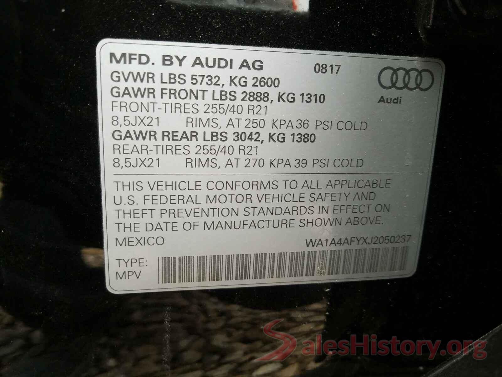 WA1A4AFYXJ2050237 2018 AUDI SQ5