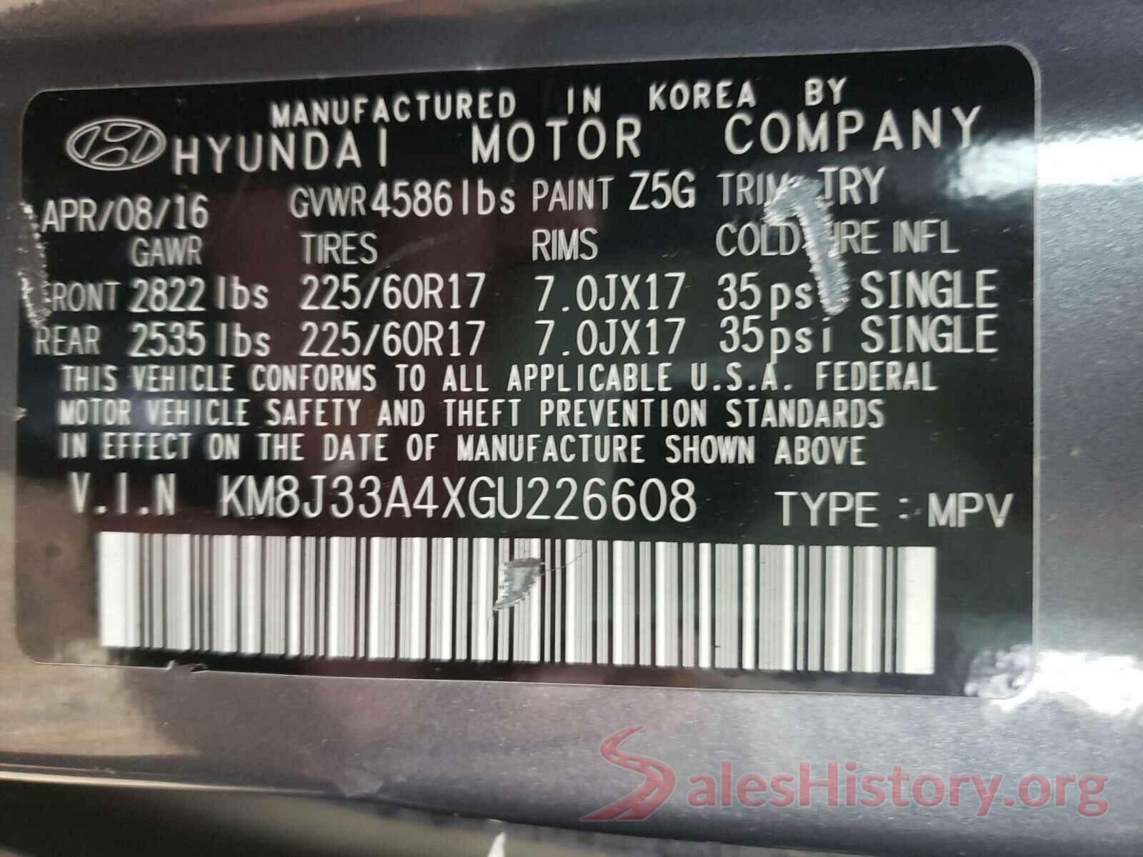 KM8J33A4XGU226608 2016 HYUNDAI TUCSON