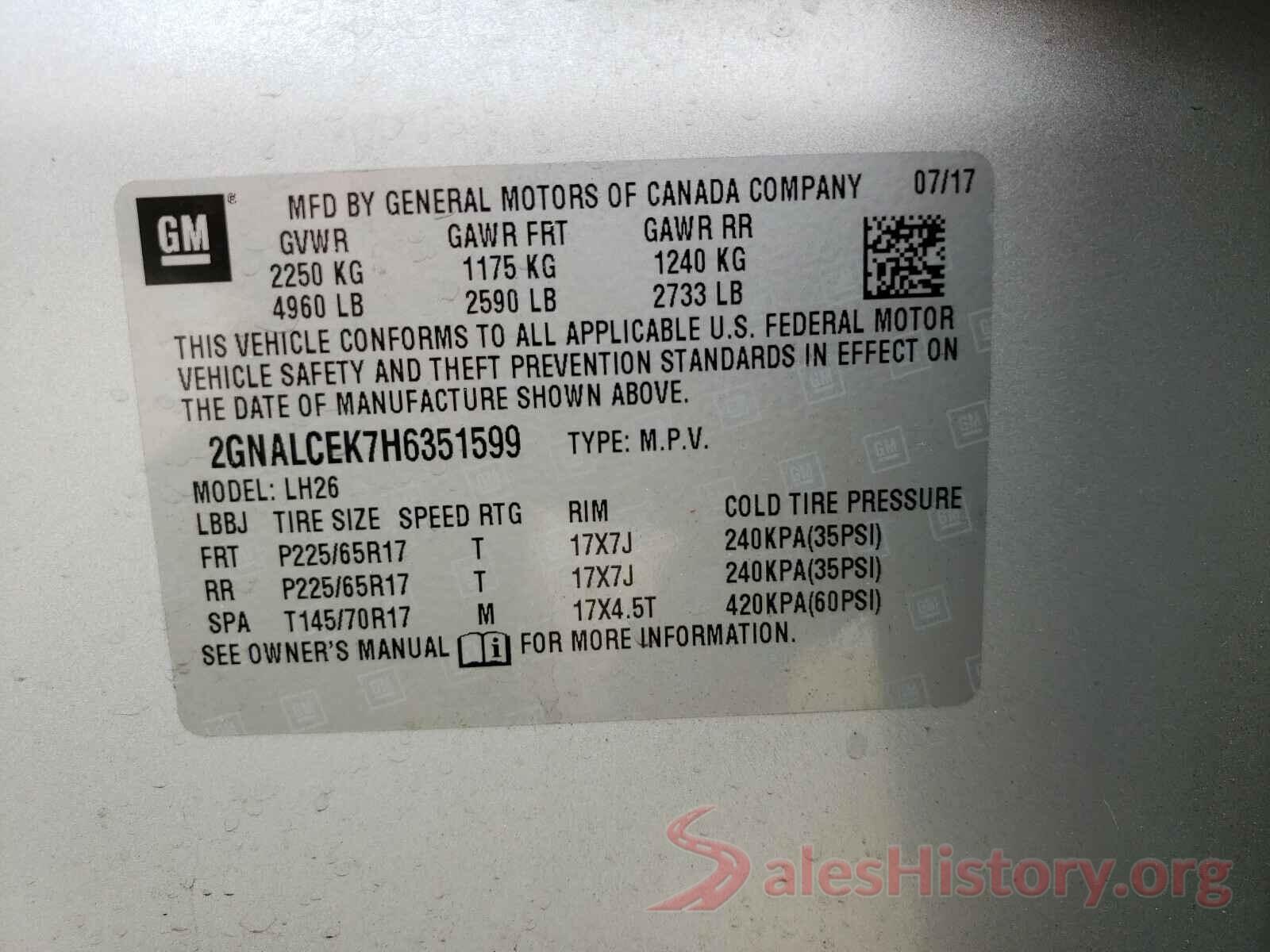 2GNALCEK7H6351599 2017 CHEVROLET EQUINOX