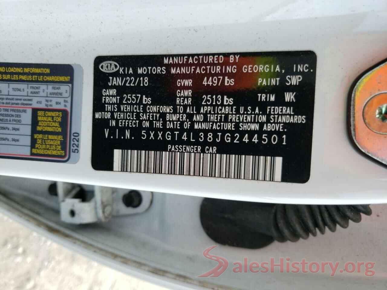 5XXGT4L38JG244501 2018 KIA OPTIMA