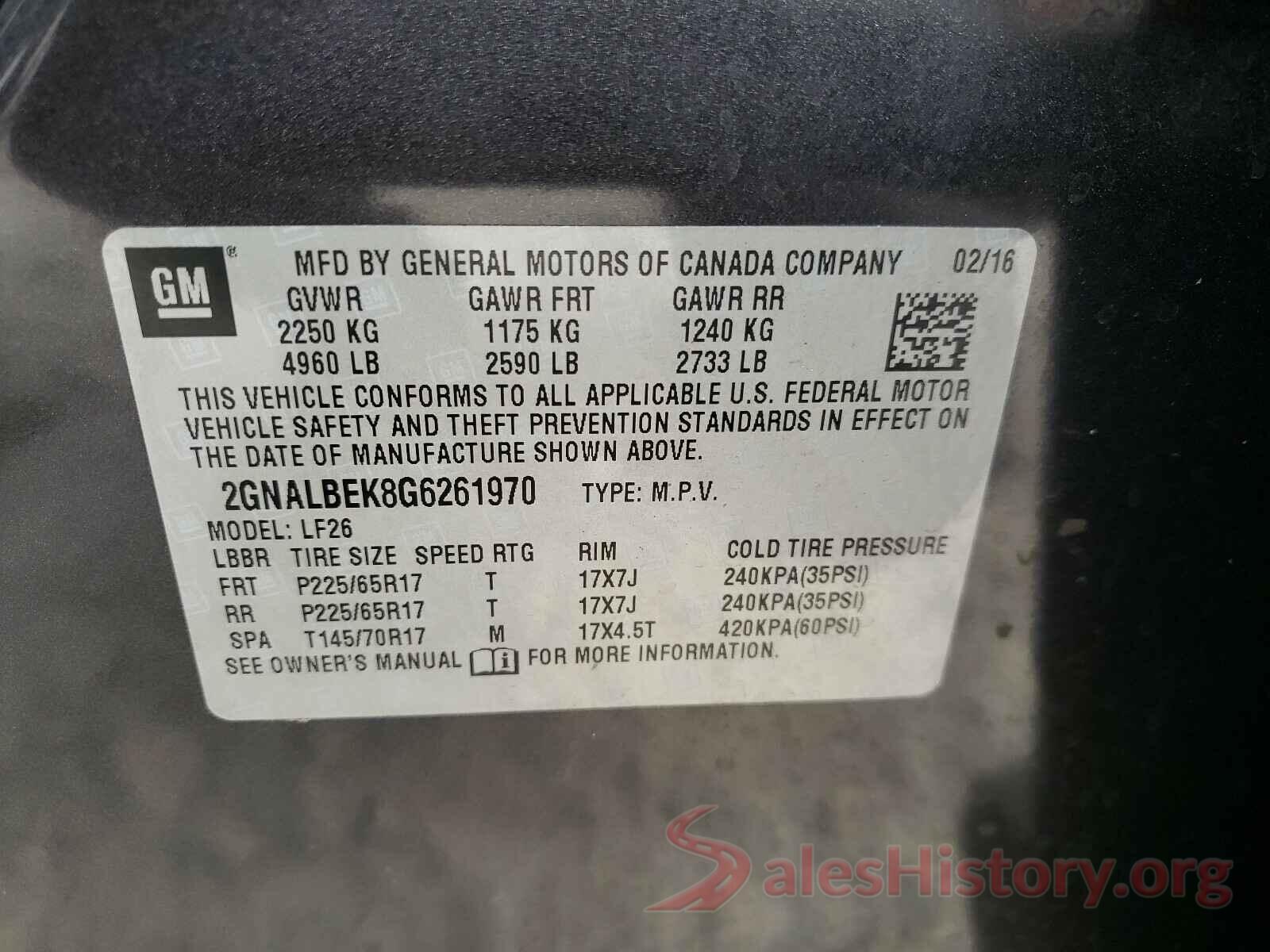 2GNALBEK8G6261970 2016 CHEVROLET EQUINOX