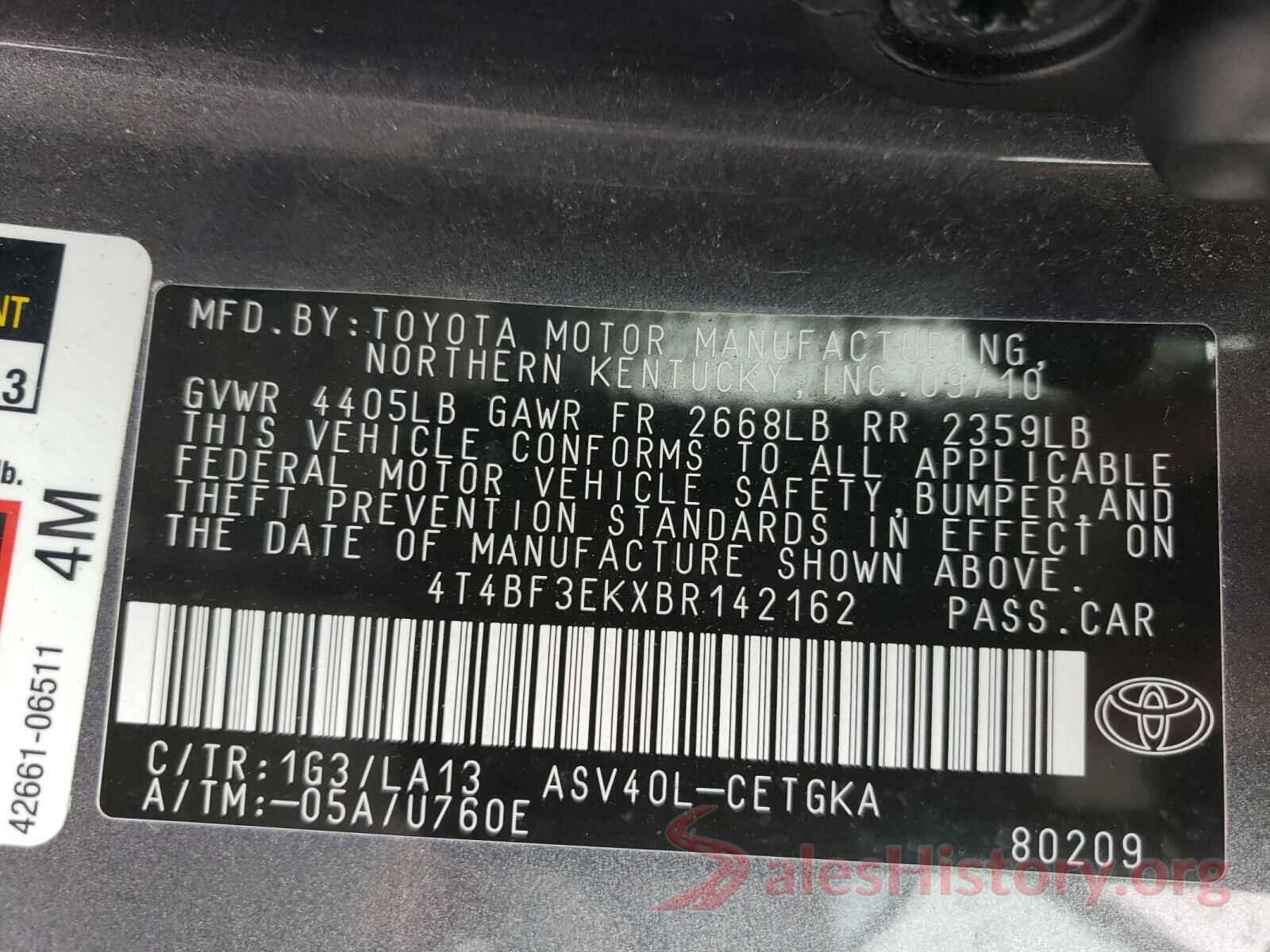 3MYDLBYV0JY311831 2011 TOYOTA CAMRY