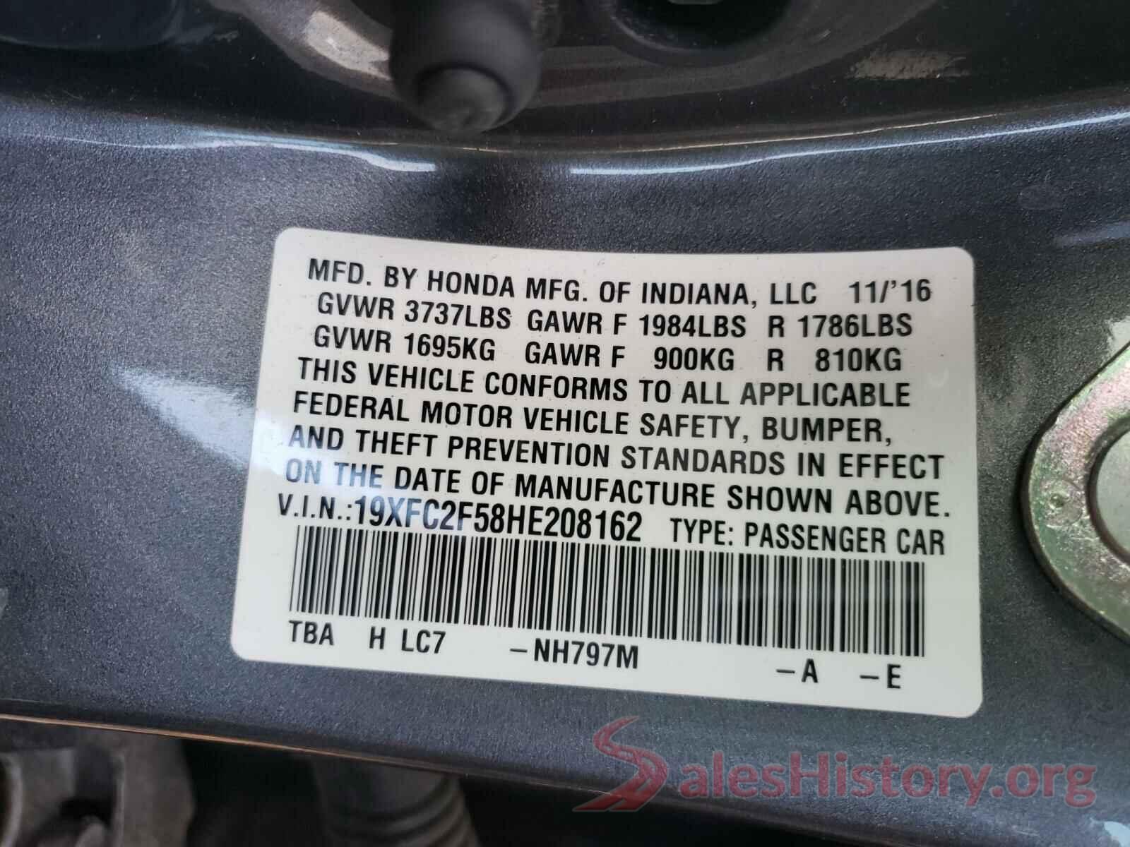 19XFC2F58HE208162 2017 HONDA CIVIC