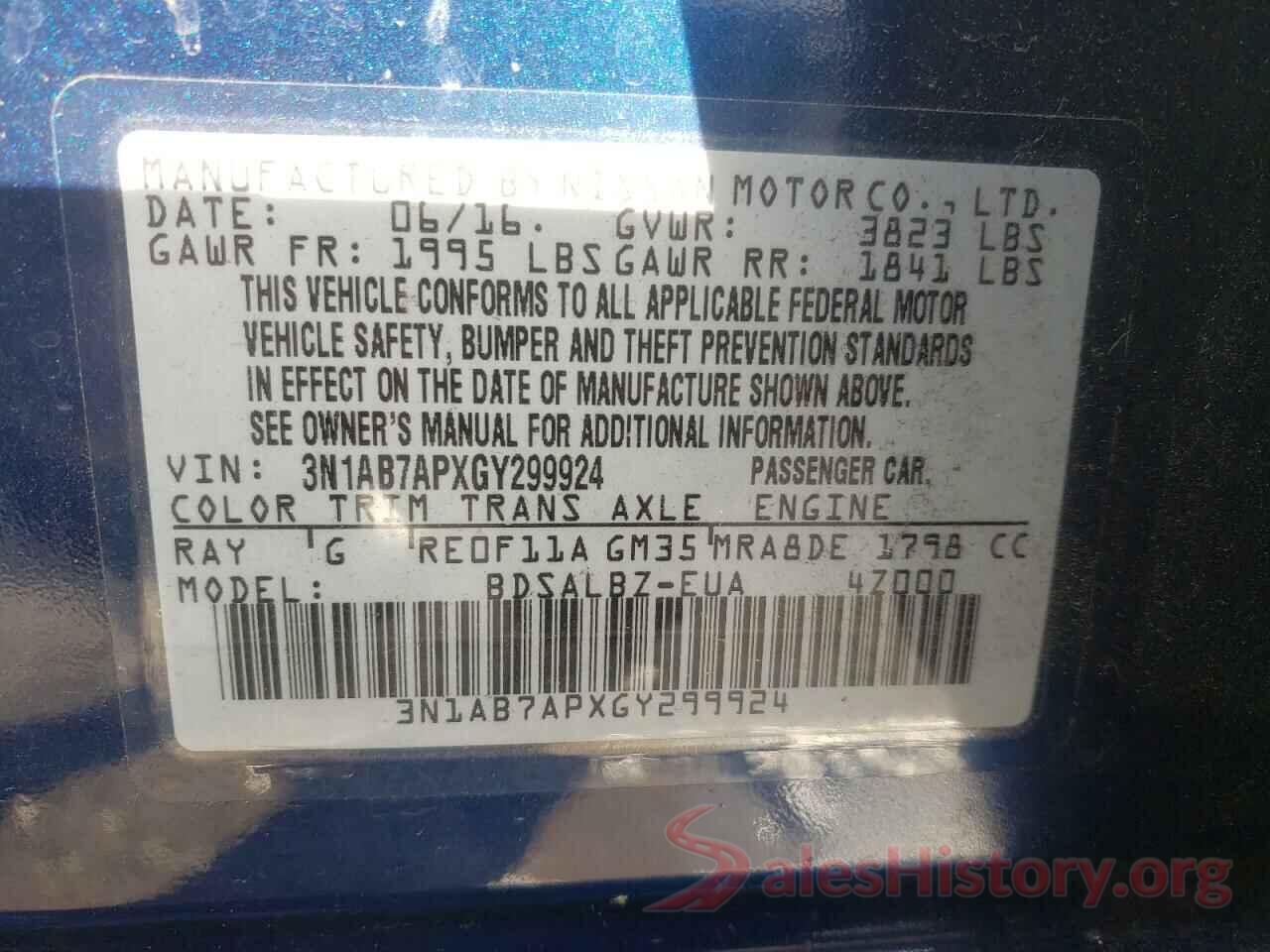 3N1AB7APXGY299924 2016 NISSAN SENTRA