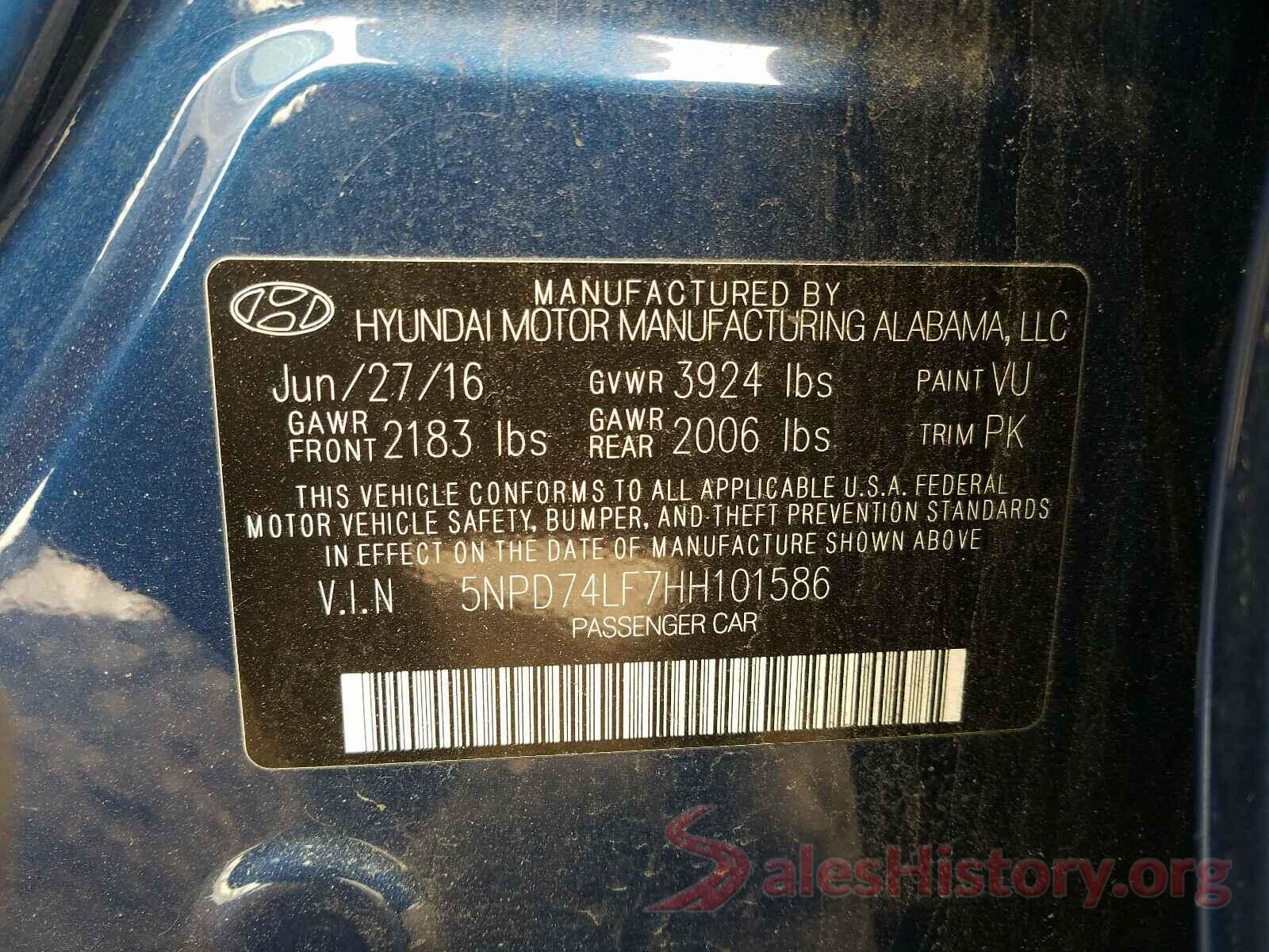 5NPD74LF7HH101586 2017 HYUNDAI ELANTRA