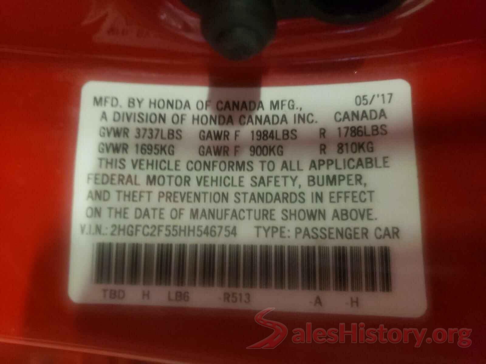 2HGFC2F55HH546754 2017 HONDA CIVIC