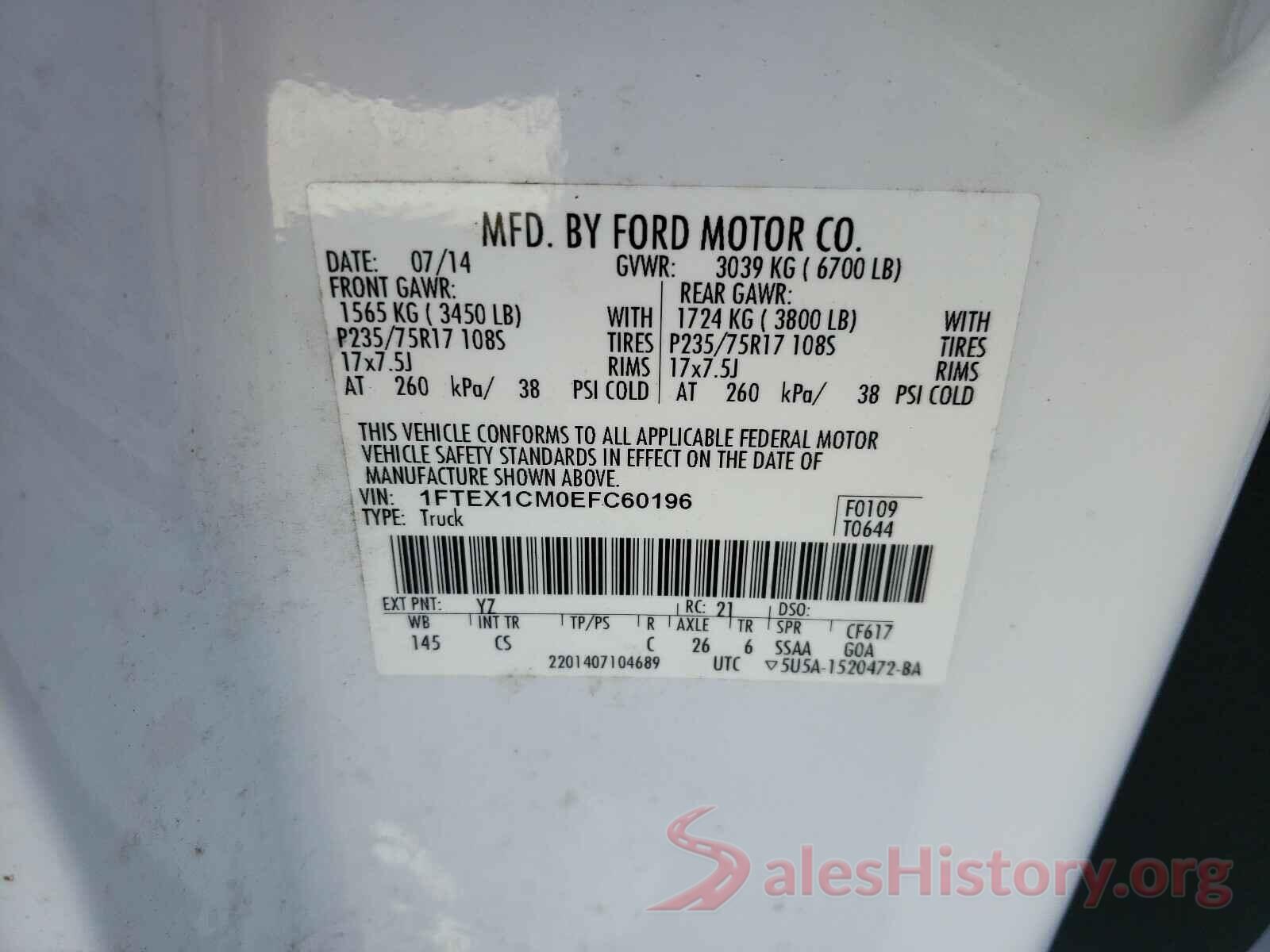 1VWBS7A36GC035166 2014 FORD F150