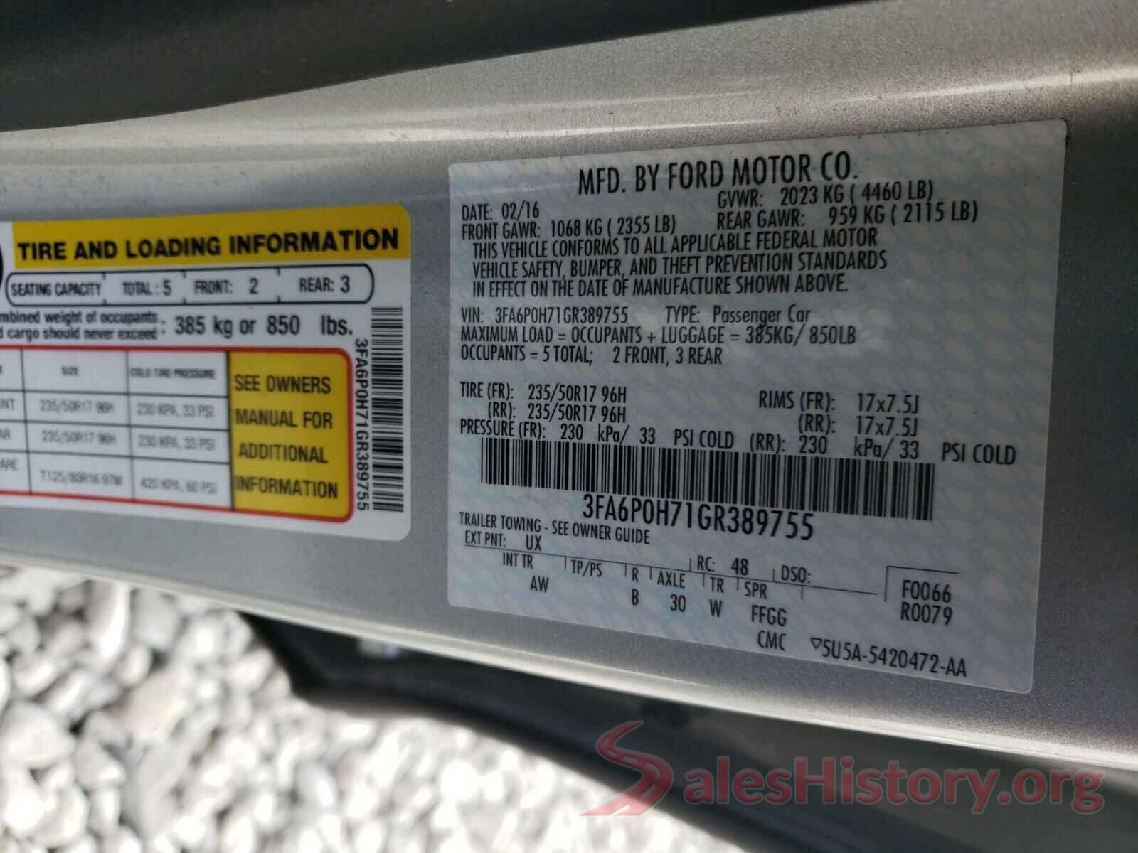 3FA6P0H71GR389755 2016 FORD FUSION