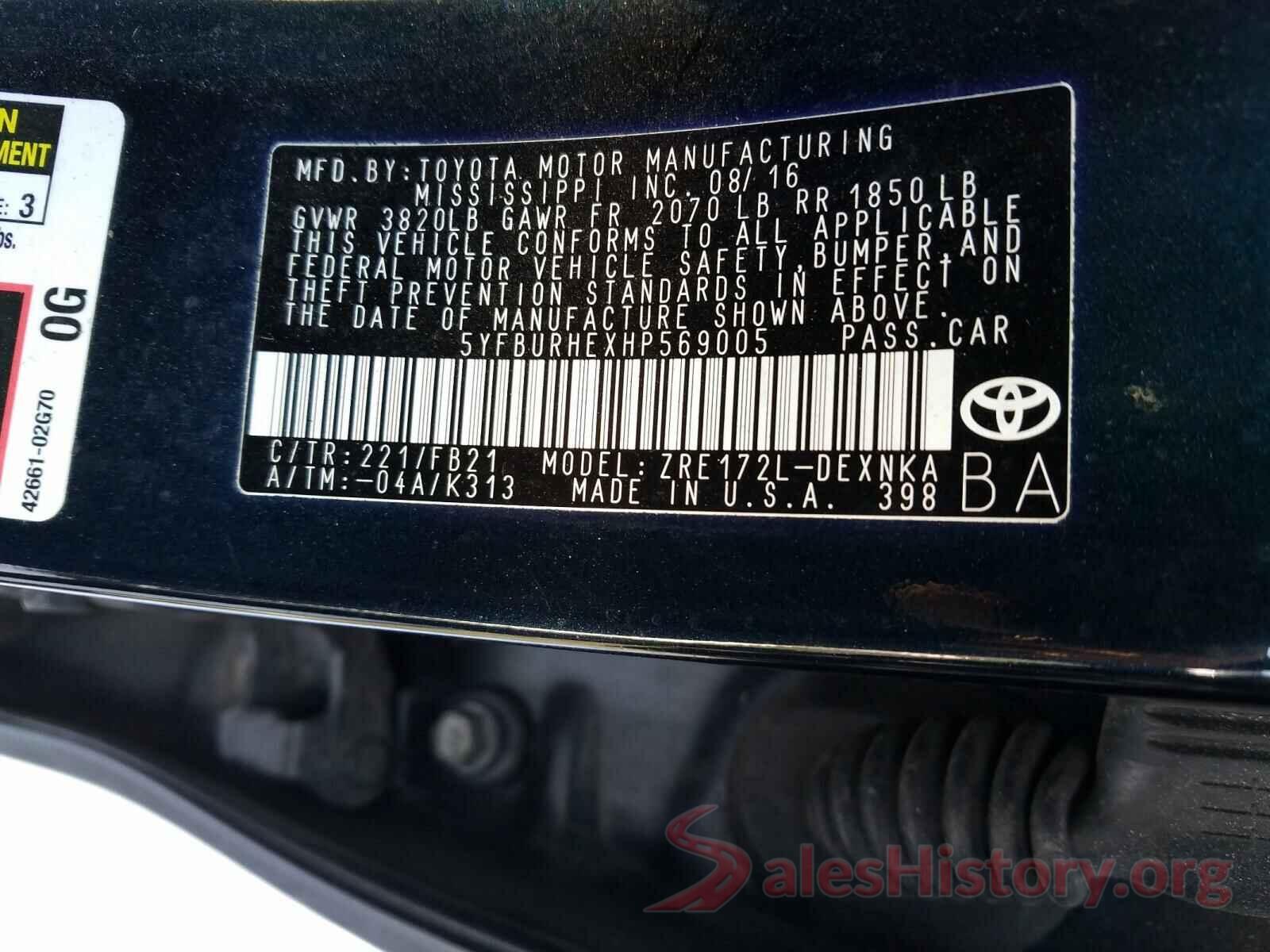 5YFBURHEXHP569005 2017 TOYOTA COROLLA