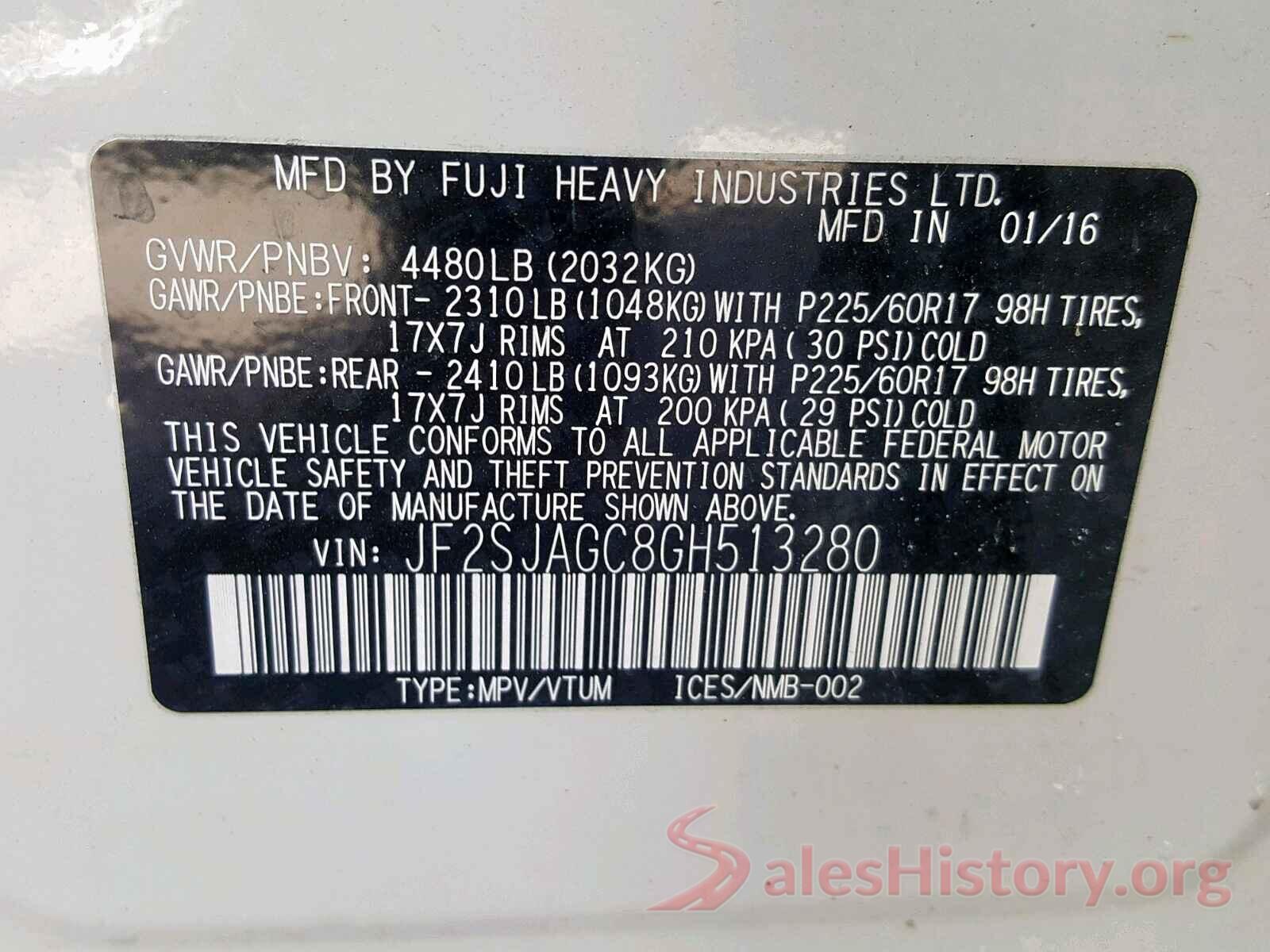 2T3W1RFV3MC106315 2016 SUBARU FORESTER