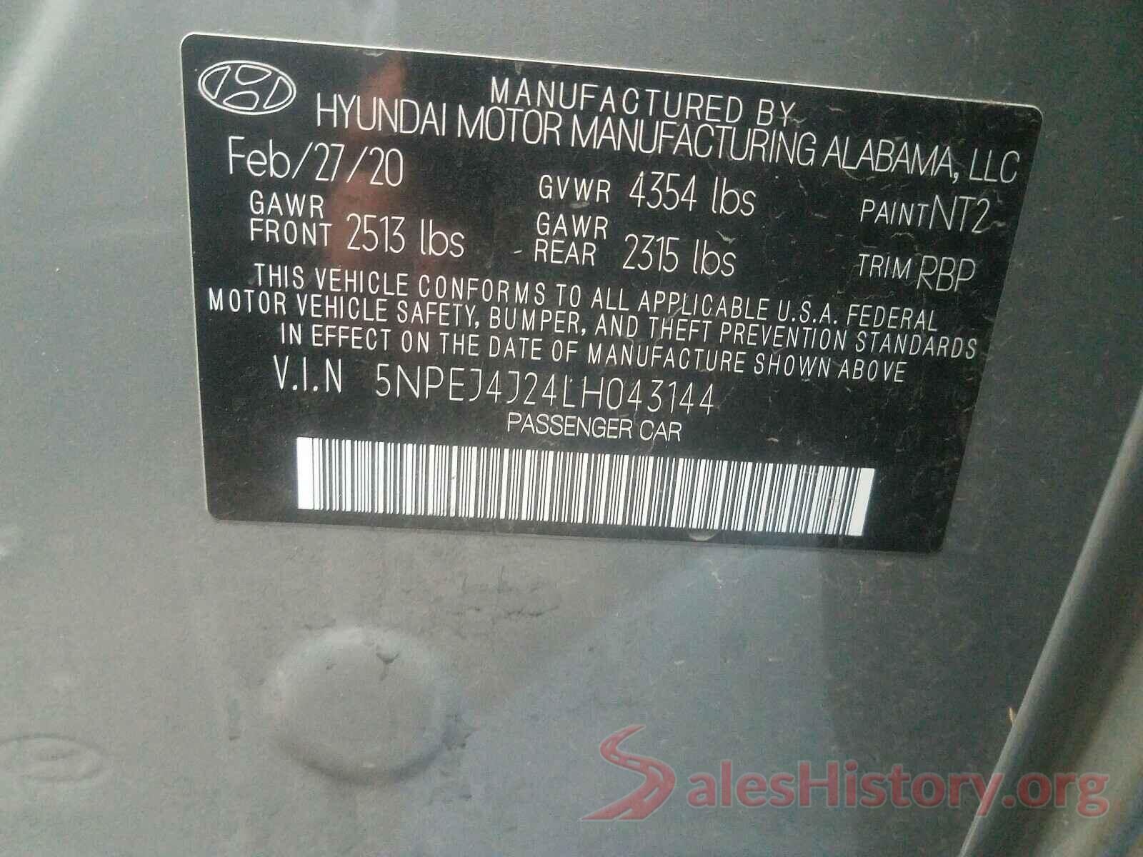 5NPEJ4J24LH043144 2020 HYUNDAI SONATA