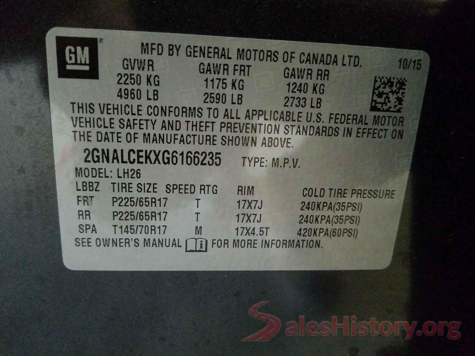 2GNALCEKXG6166235 2016 CHEVROLET EQUINOX