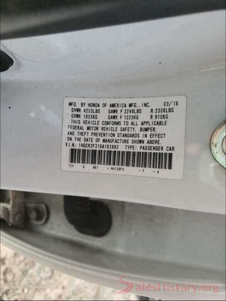 1HGCR2F31GA163892 2016 HONDA ACCORD