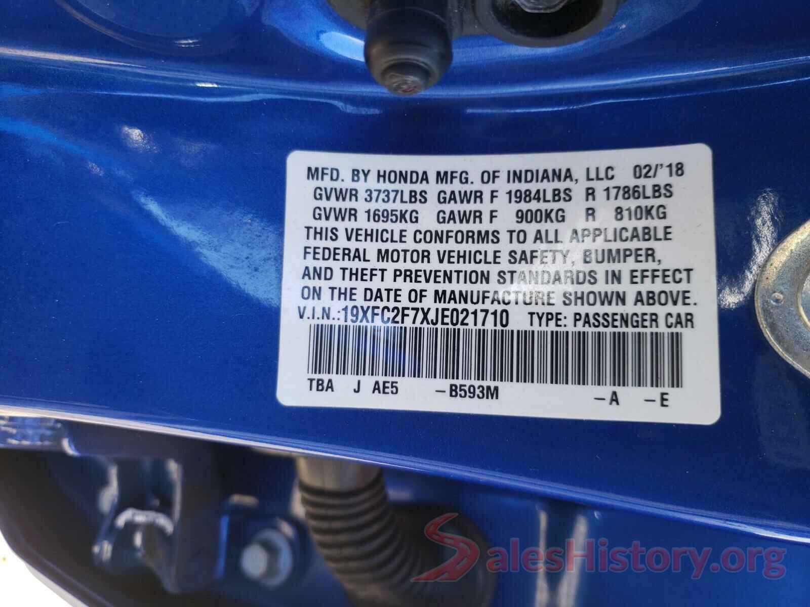 19XFC2F7XJE021710 2018 HONDA CIVIC