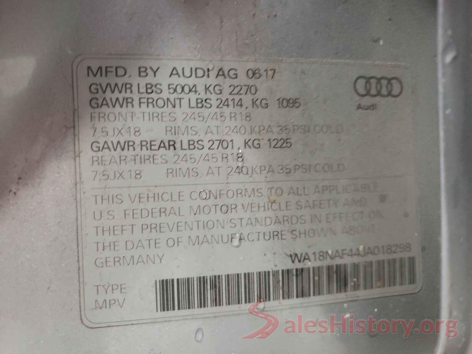 WA18NAF44JA018298 2018 AUDI A4