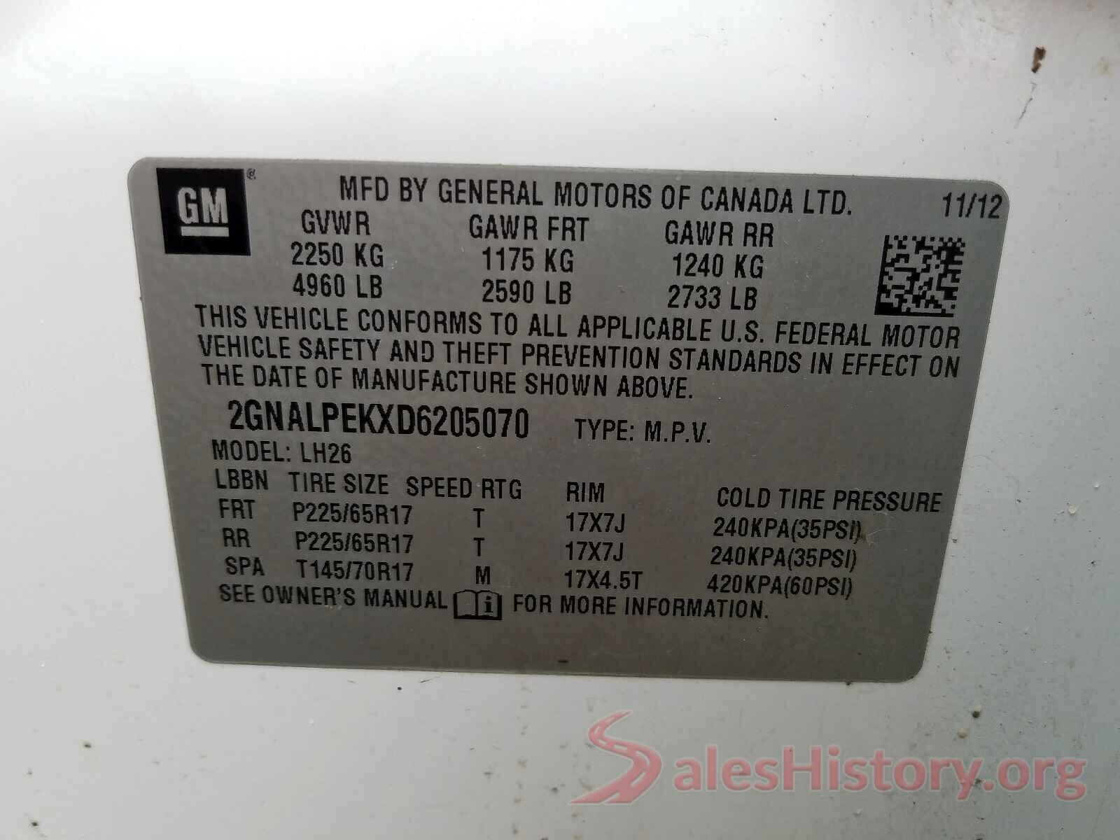 1C4PJMCS4HW591068 2013 CHEVROLET EQUINOX