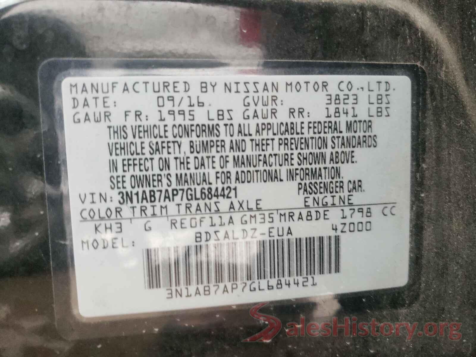 3N1AB7AP7GL684421 2016 NISSAN SENTRA