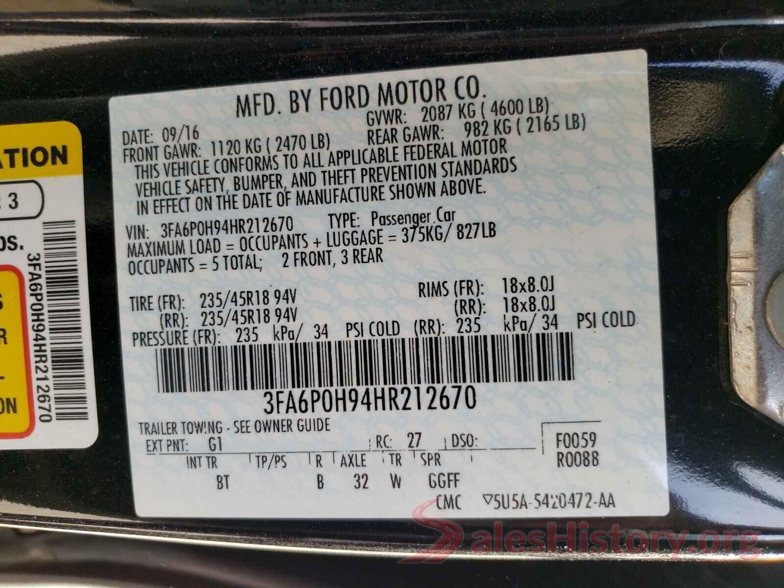 3FA6P0H94HR212670 2017 FORD FUSION