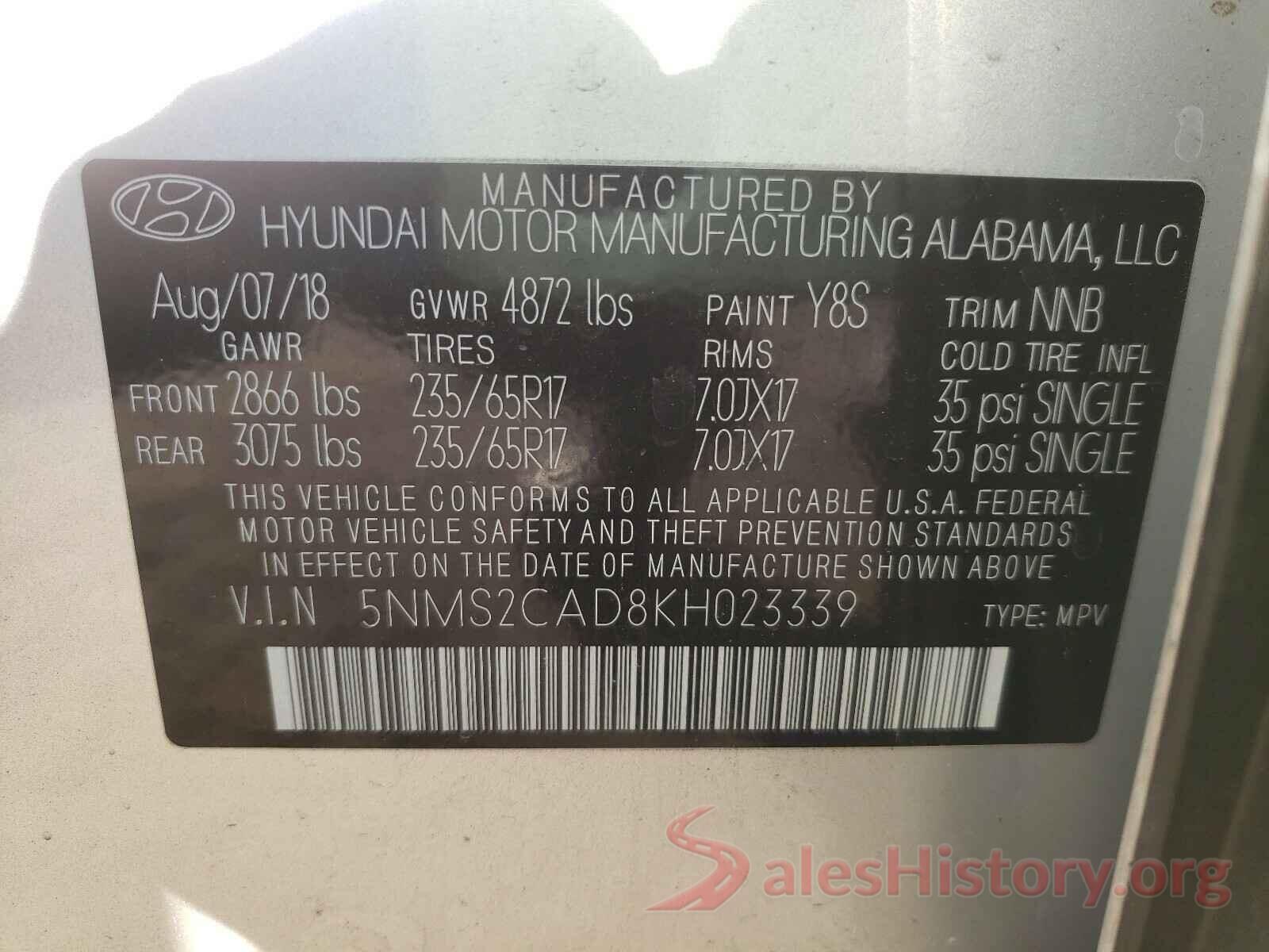 5NMS2CAD8KH023339 2019 HYUNDAI SANTA FE