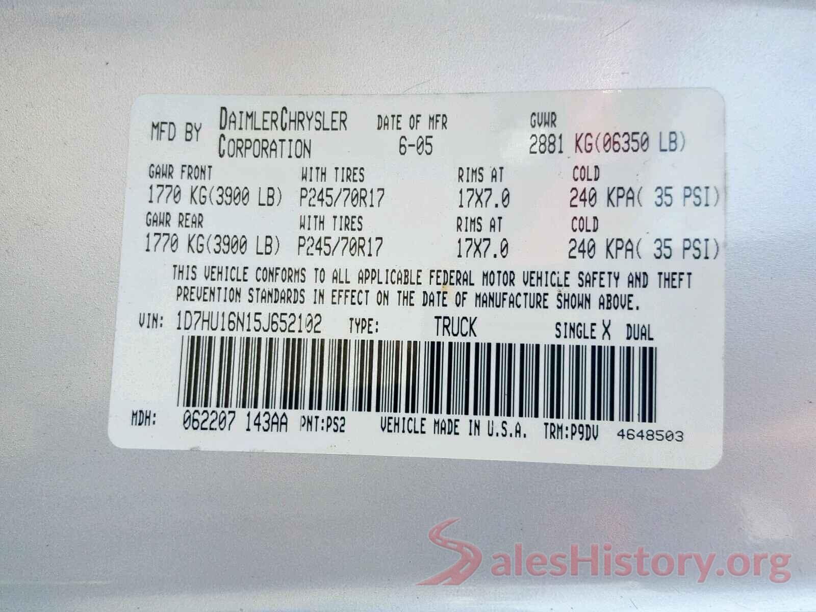 JTDEPRAE0LJ013751 2005 DODGE RAM 1500 S