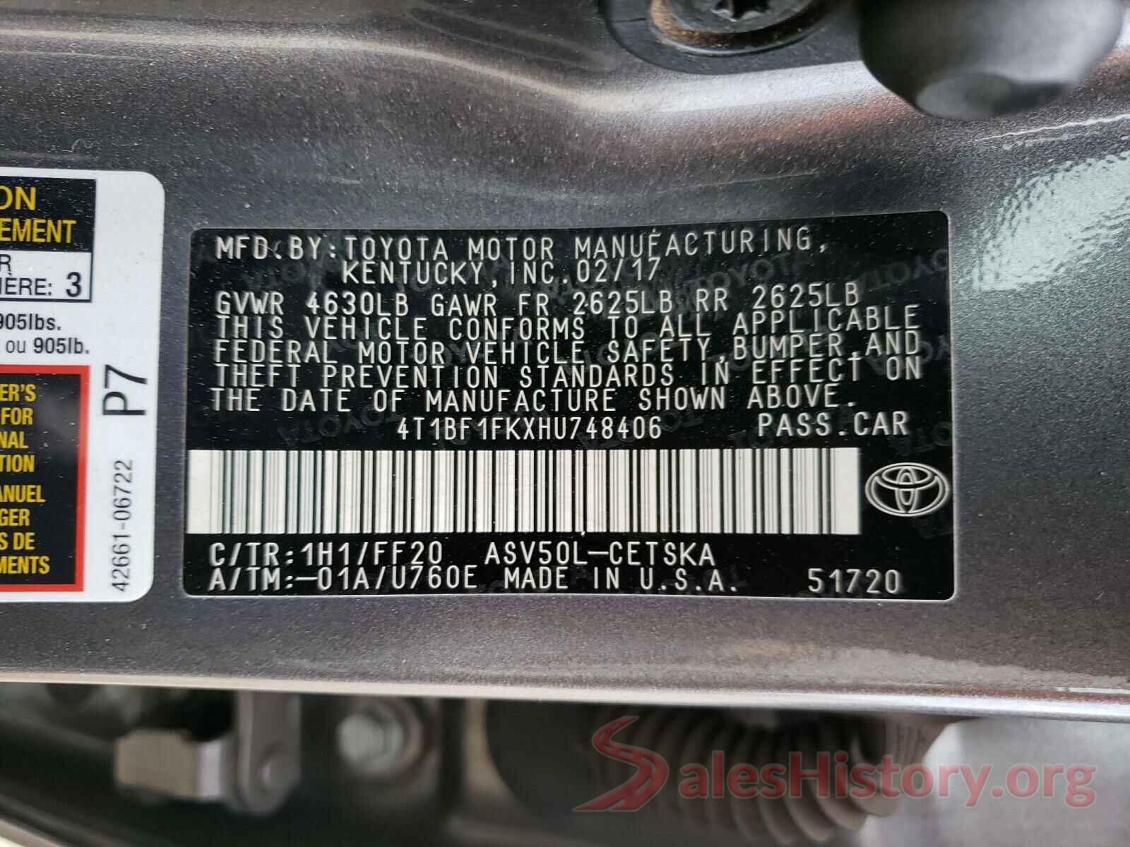 4T1BF1FKXHU748406 2017 TOYOTA CAMRY