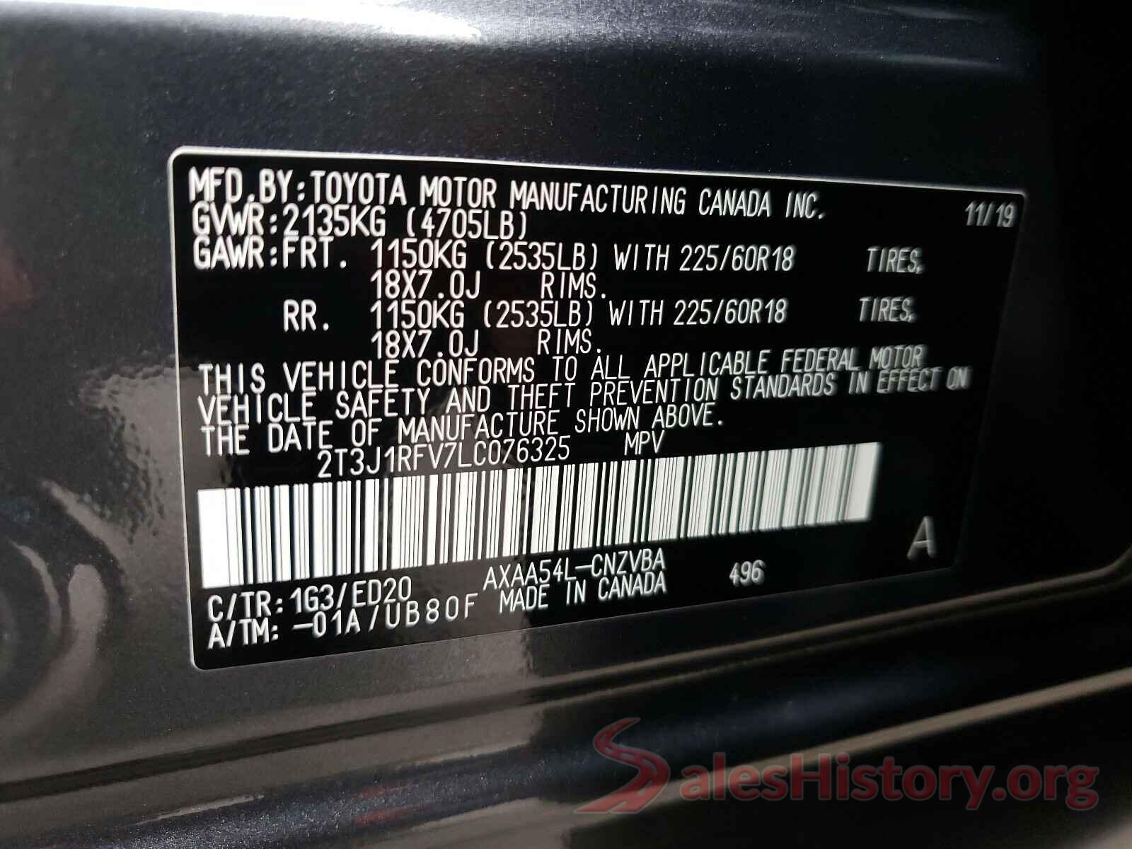 2T3J1RFV7LC076325 2020 TOYOTA RAV4