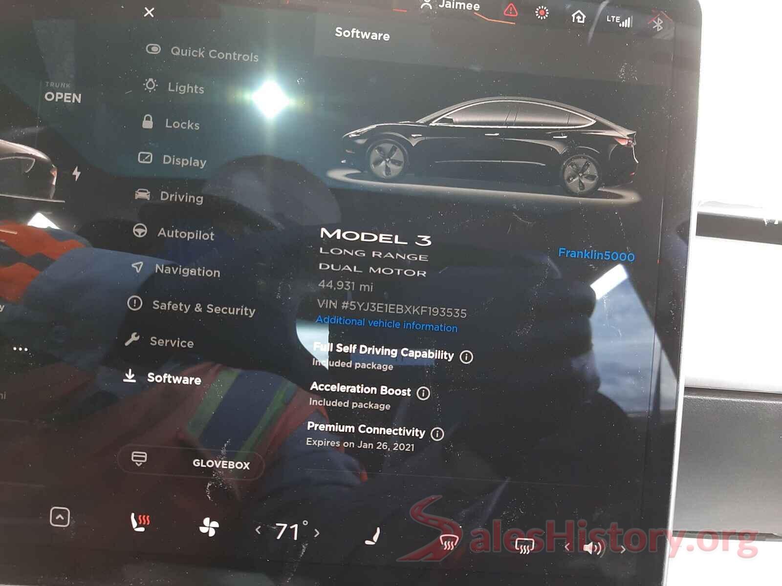 5YJ3E1EBXKF193535 2019 TESLA MODEL 3