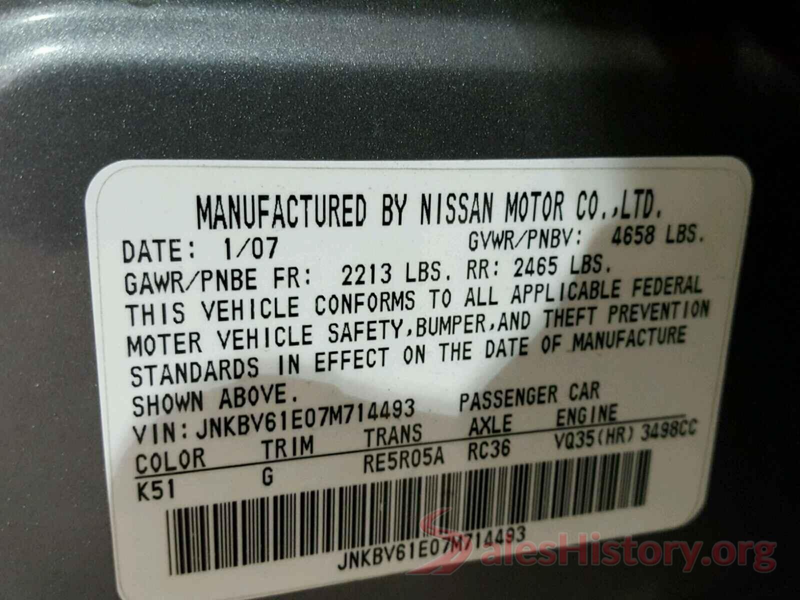 JTDS4RCE5LJ018937 2007 INFINITI G35