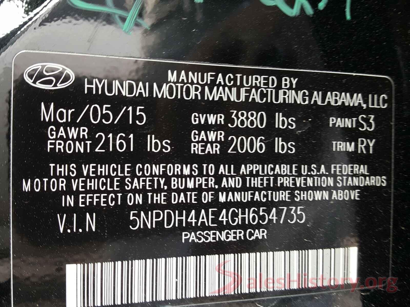 5NPDH4AE4GH654735 2016 HYUNDAI ELANTRA