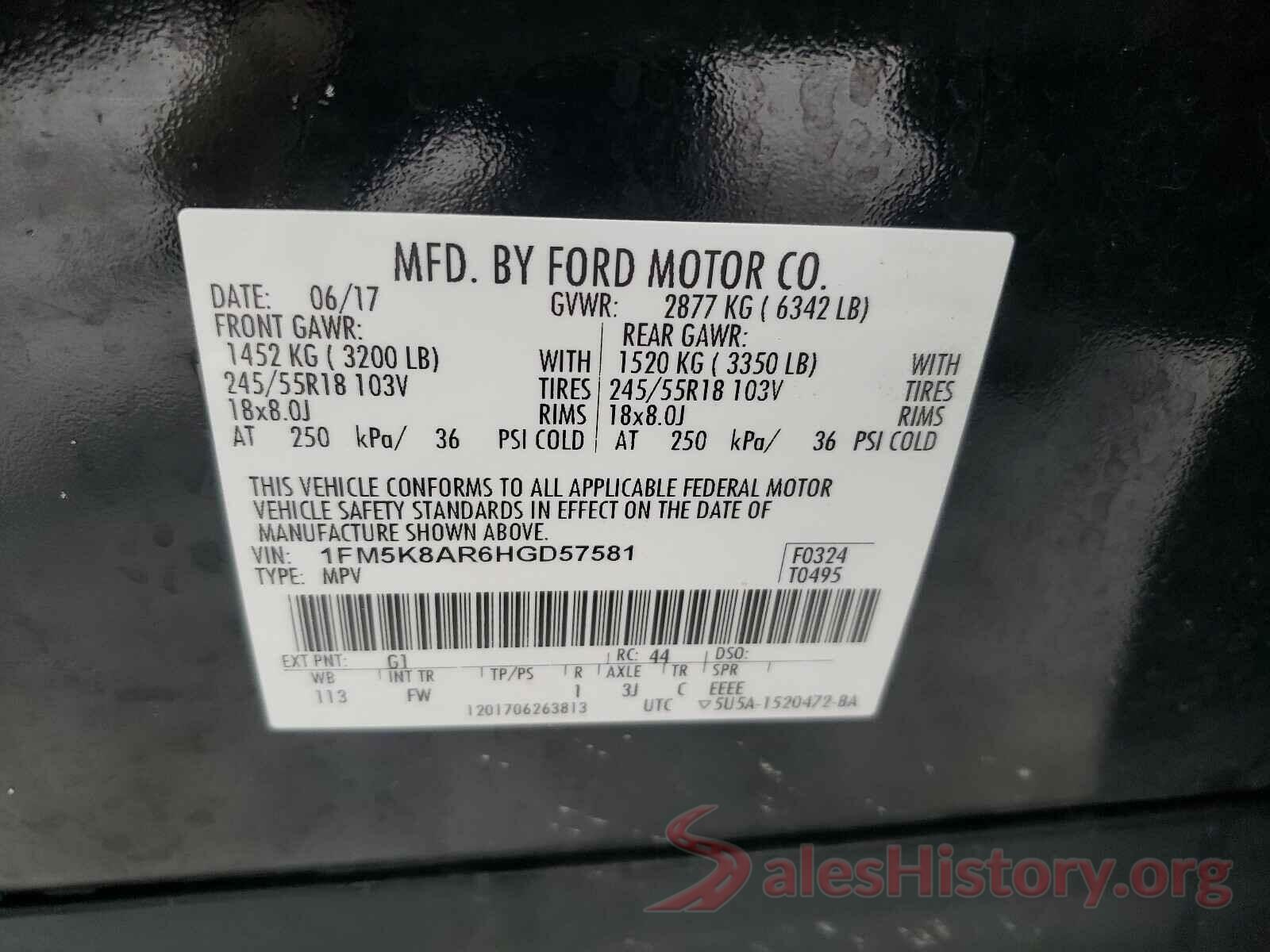 1FM5K8AR6HGD57581 2017 FORD EXPLORER