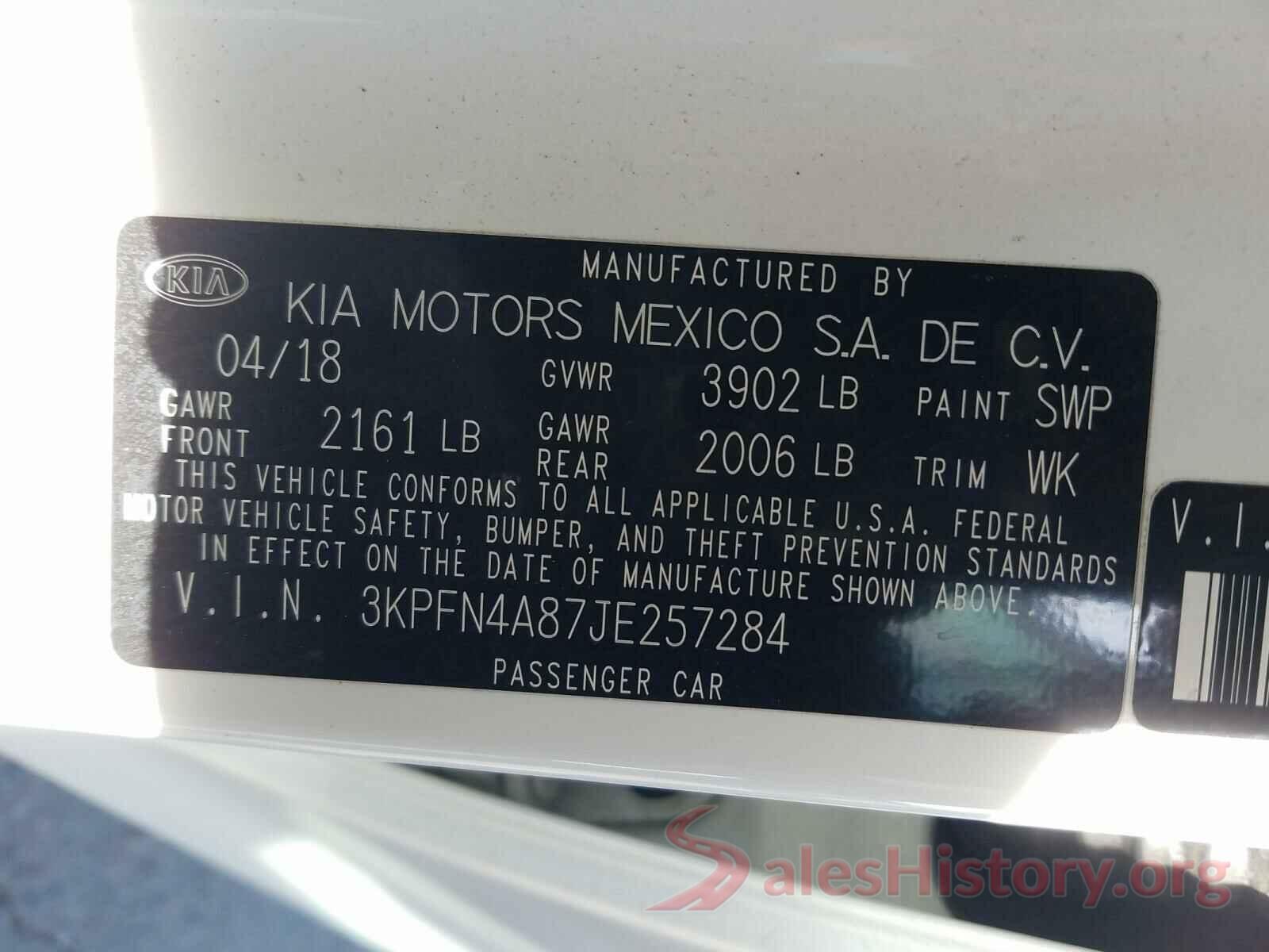 3KPFN4A87JE257284 2018 KIA FORTE