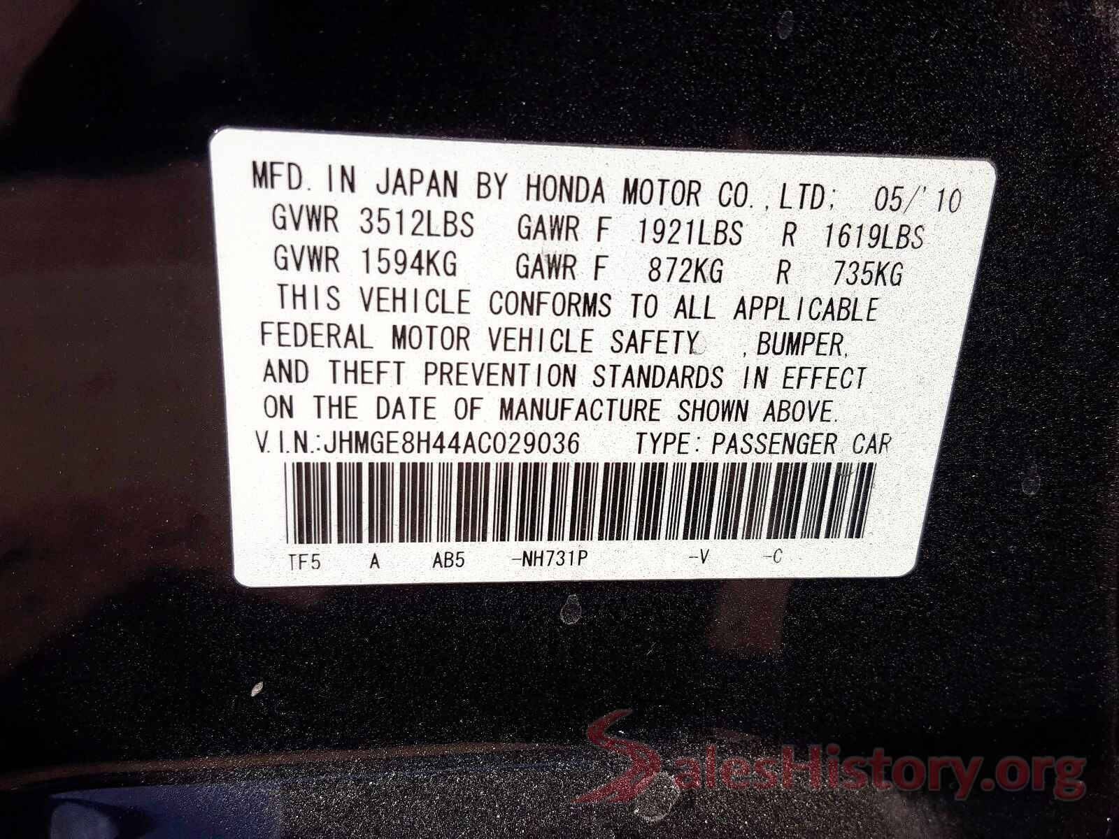 4T1BF1FKXGU236367 2010 HONDA FIT