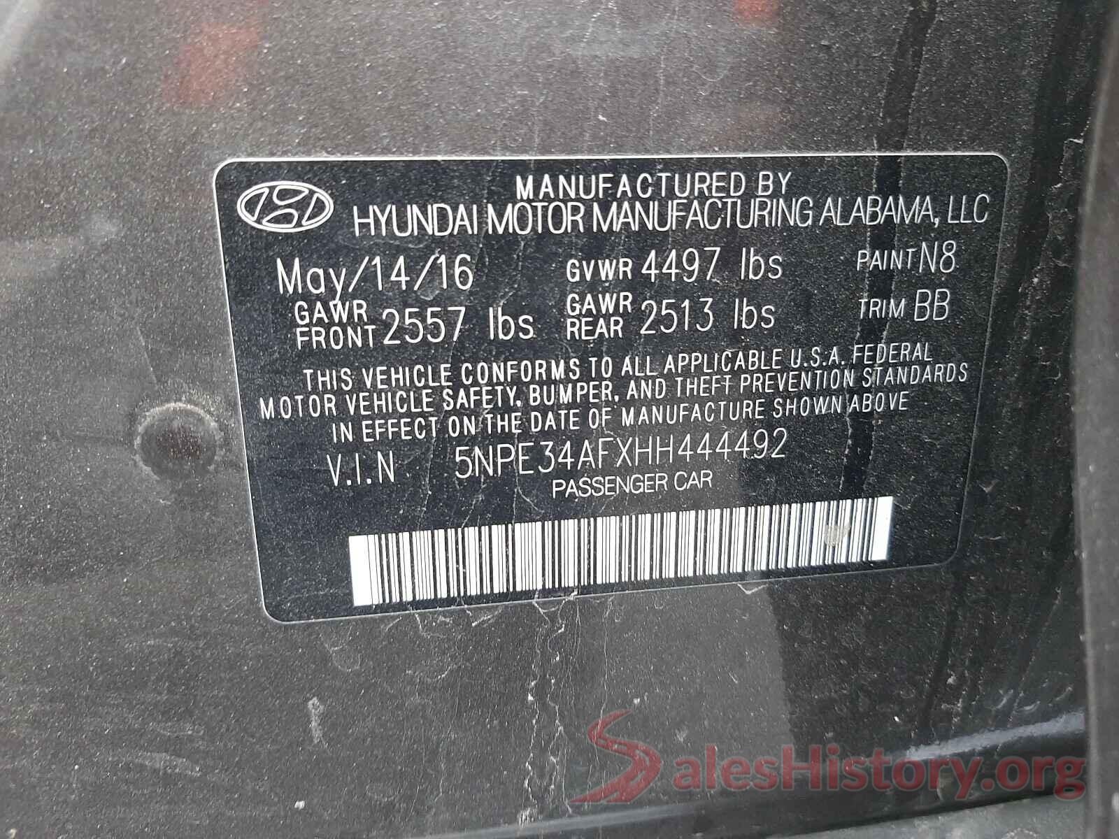 5NPE34AFXHH444492 2017 HYUNDAI SONATA