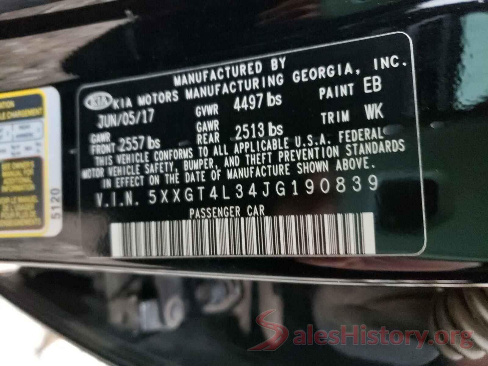 5XXGT4L34JG190839 2018 KIA OPTIMA