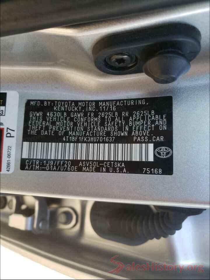 4T1BF1FK3HU701637 2017 TOYOTA CAMRY